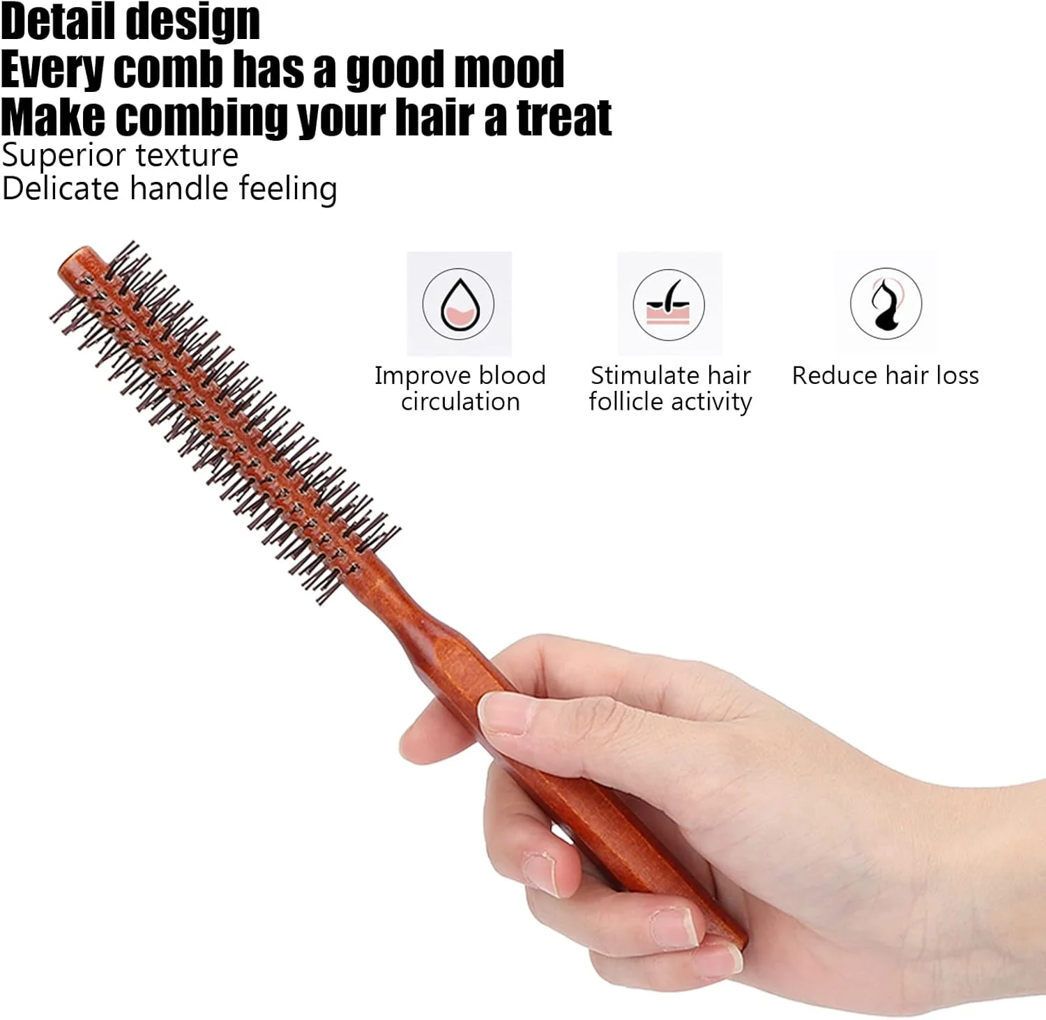 برس حالت دهنده مو cigemay، برس موی فر کننده با دسته چوبی بادوام، آسیب کمتر به مو، ضد تغییر شکل برای حالت دادن به مو