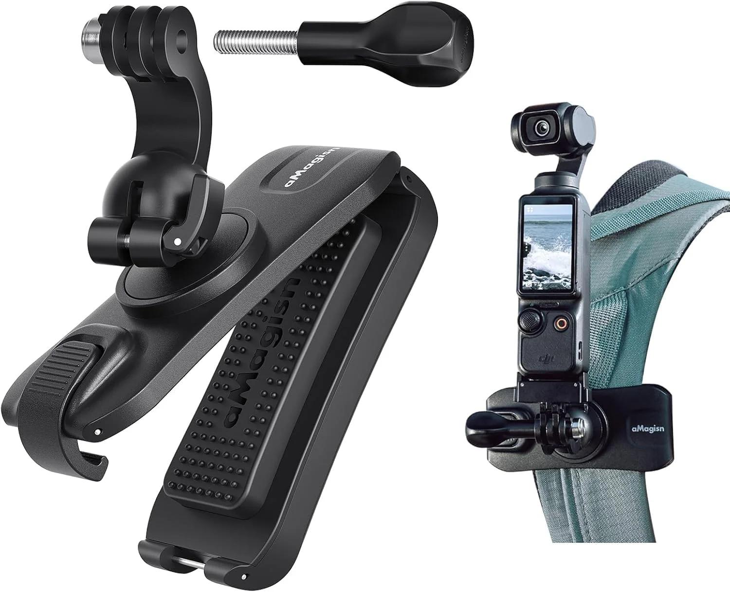 گیره کوله پشتی گیمبال برای Insta360، DJI، GoPro، گیره ضد لغزش برای دوربین های اکشن، گیره رهاسازی سریع شانه و کلاه، سازگار با کوله پشتی های پد دار، کیف ها، کمربند ابزار