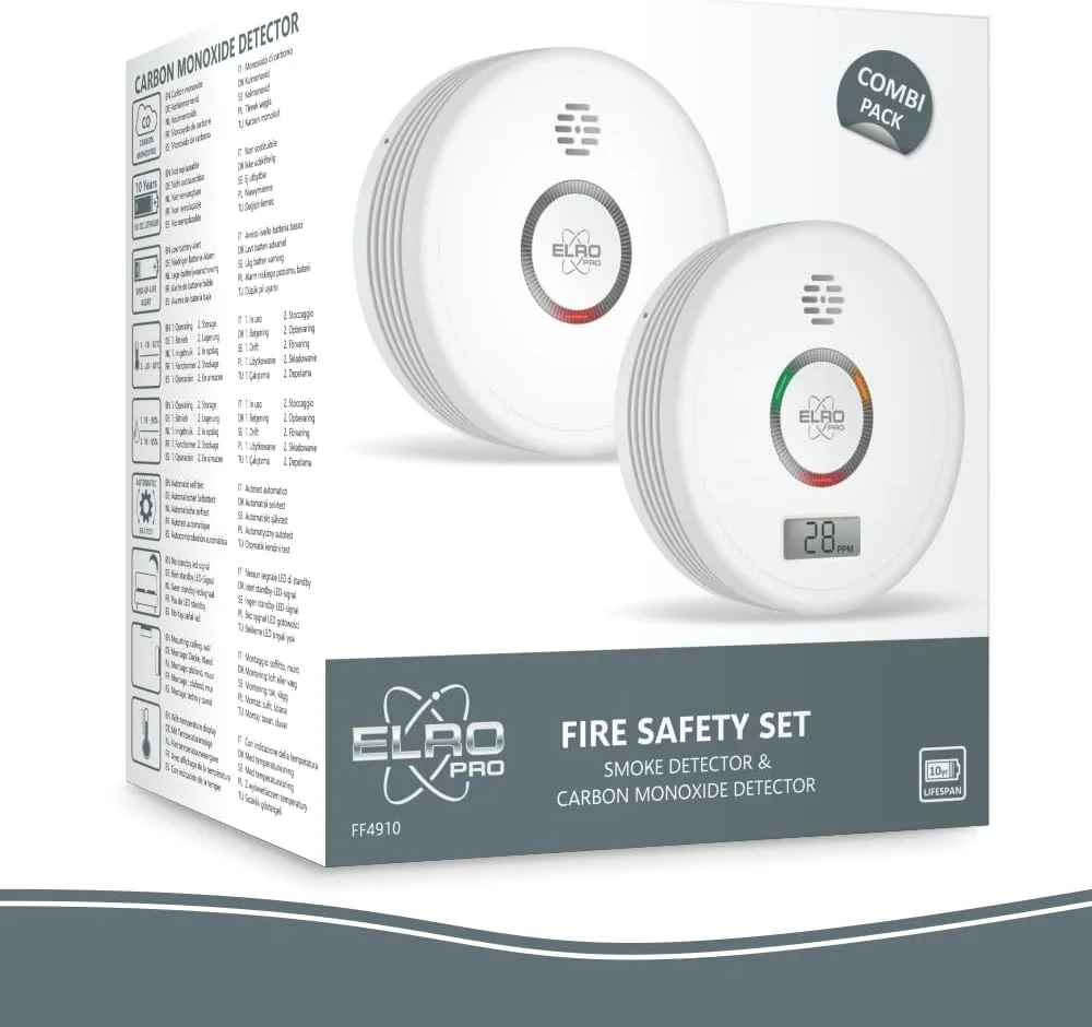 کیت ایمنی آتش سوزی ELRO FF4910 PRO - ردیاب دود و ردیاب مونوکسید کربن با باتری 10 ساله - مطابق با استاندارد اروپا EN14604 و EN50291 - بسته 2 عددی کیت ایمنی آتش سوزی ELRO FF4910 PRO - ردیاب دود و ردیاب مونوکسید کربن با باتری 10 ساله - مطابق با استاندارد اروپا EN14604 و EN50291 - بسته 2 عددی