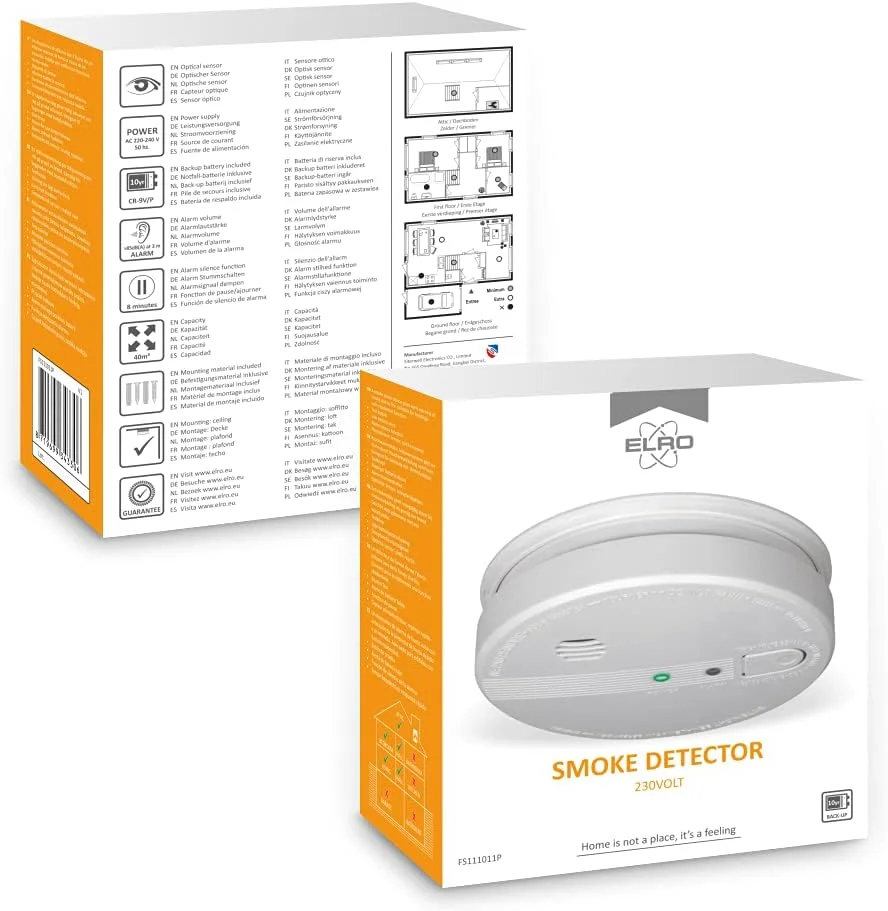 آشکارساز دود 230 ولت ELRO مدل FS1110P - اتصال به برق شهری - دارای باتری پشتیبان 10 ساله - مطابق با مصوبه ساختمانی آشکارساز دود 230 ولت ELRO مدل FS1110P - اتصال به برق شهری - دارای باتری پشتیبان 10 ساله - مطابق با مصوبه ساختمانی