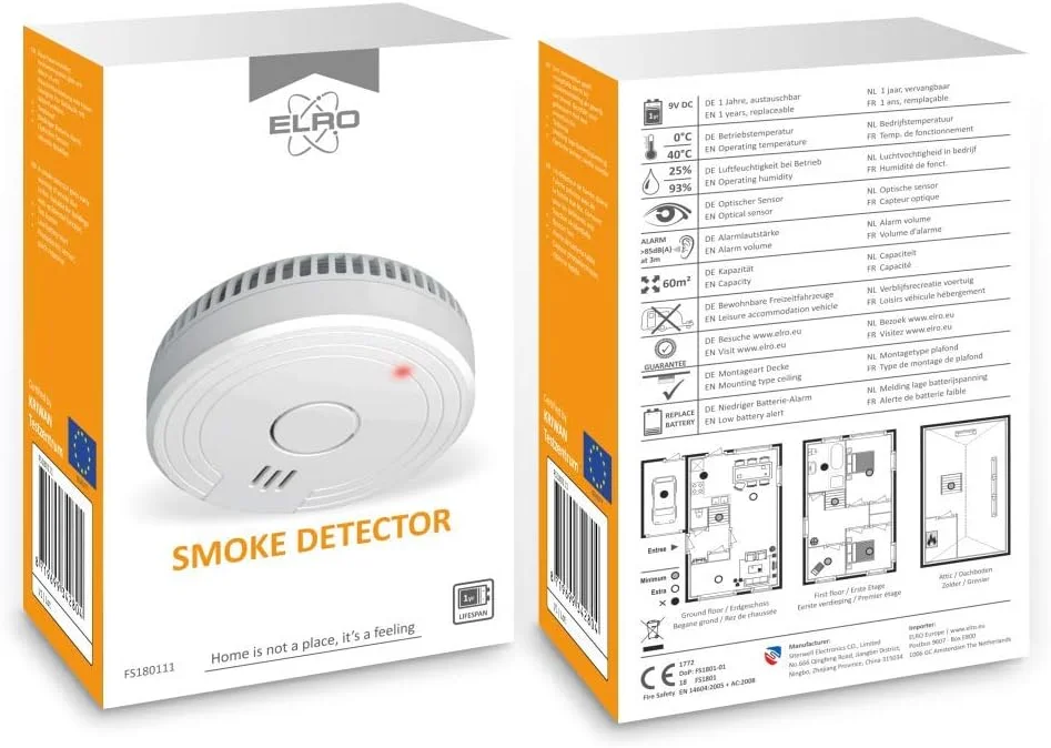 دتکتور دود ELRO FS1801، سفید، بسته 10 عددی دتکتور دود ELRO FS1801، سفید، بسته 10 عددی