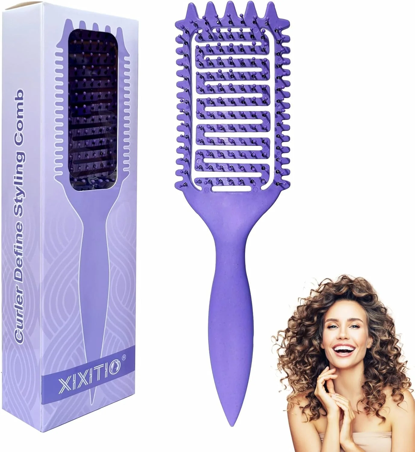 Curly Hair Brush for Curly Hair, Curl Defining Brush for Styling and Defining Curls for Women and Men, Wet or Dry Hair (Purple)
