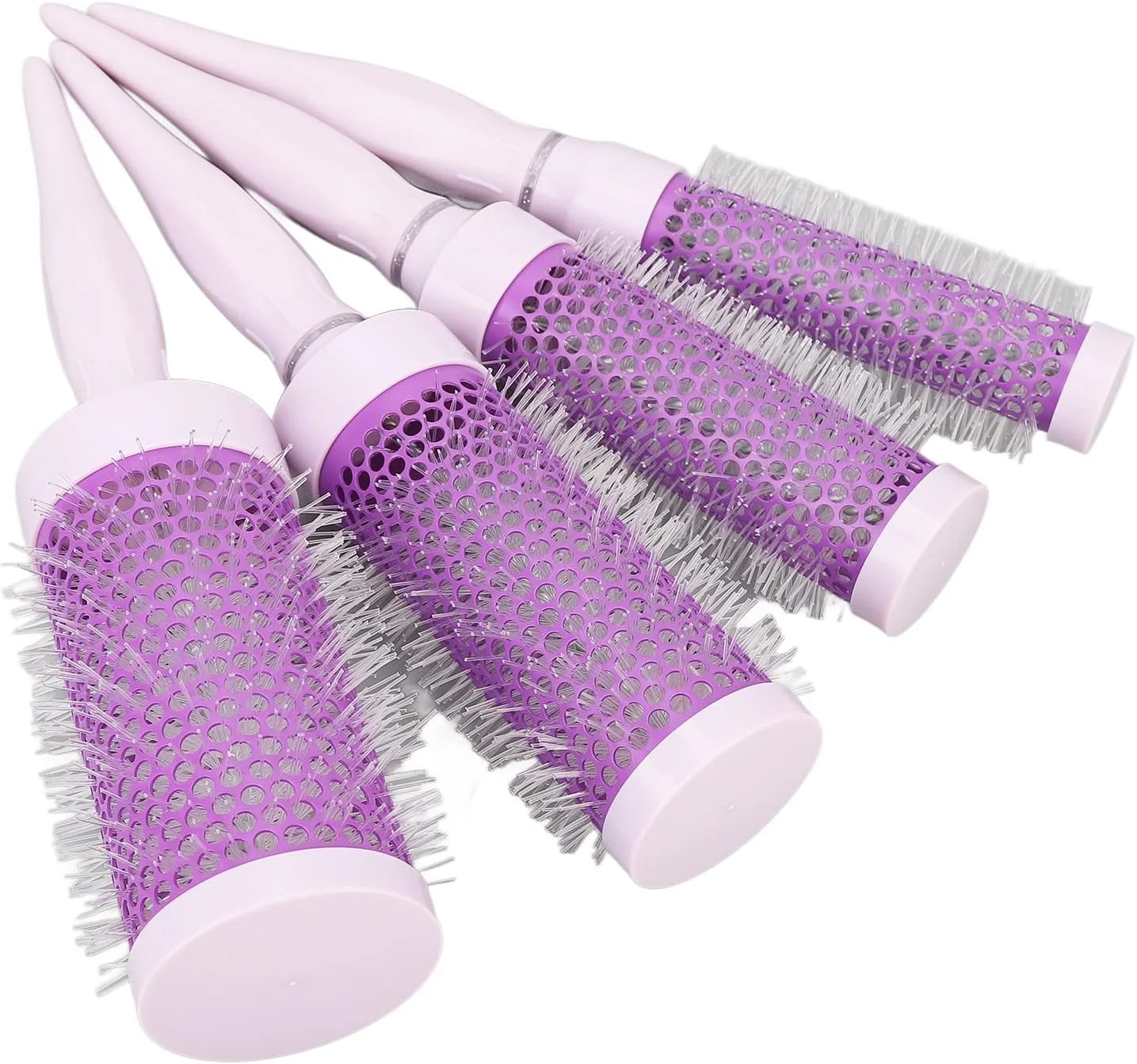 برس مو فر کننده برای حالت دادن، برس مو گرد برای فر کردن و صاف کردن، برس گرد نایلونی بنفش برای خشک کردن با سشوار، برس مو برای مرتب کردن مو، برس مو رولی