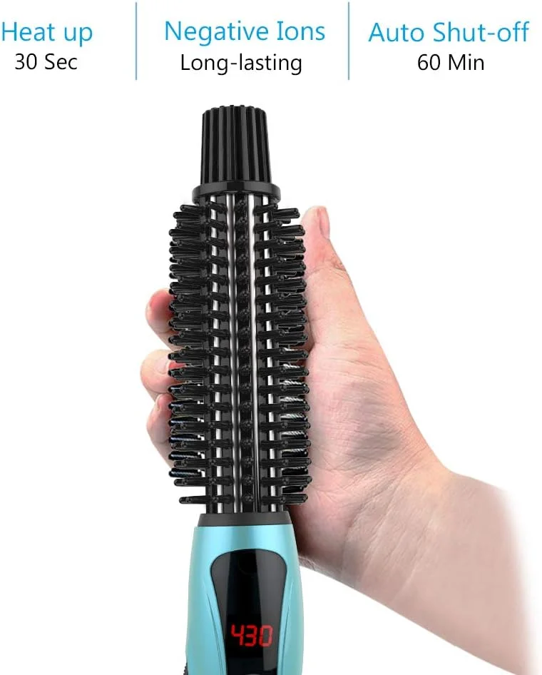 برس فر کننده مو، برس فر کننده مو برقی دو ولتاژ 1 اینچی، برس فر کننده موی داغ تورمالین سرامیکی یونی منفی حرفه ای، برس حرارتی ضد سوزش 3 در 1، برس حالت دهنده برای موهای بلند (آبی)