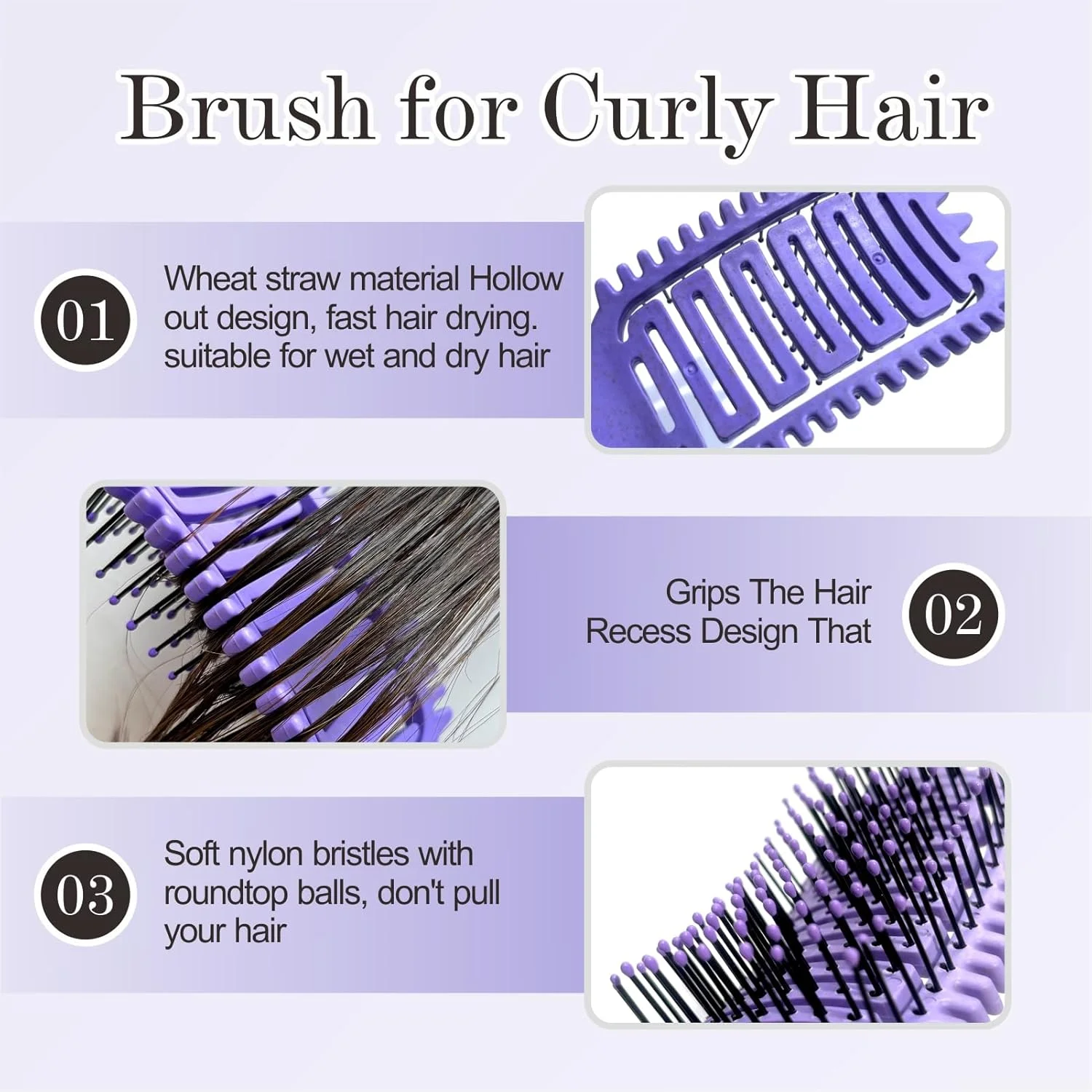 Curly Hair Brush for Curly Hair, Curl Defining Brush for Styling and Defining Curls for Women and Men, Wet or Dry Hair (Purple)