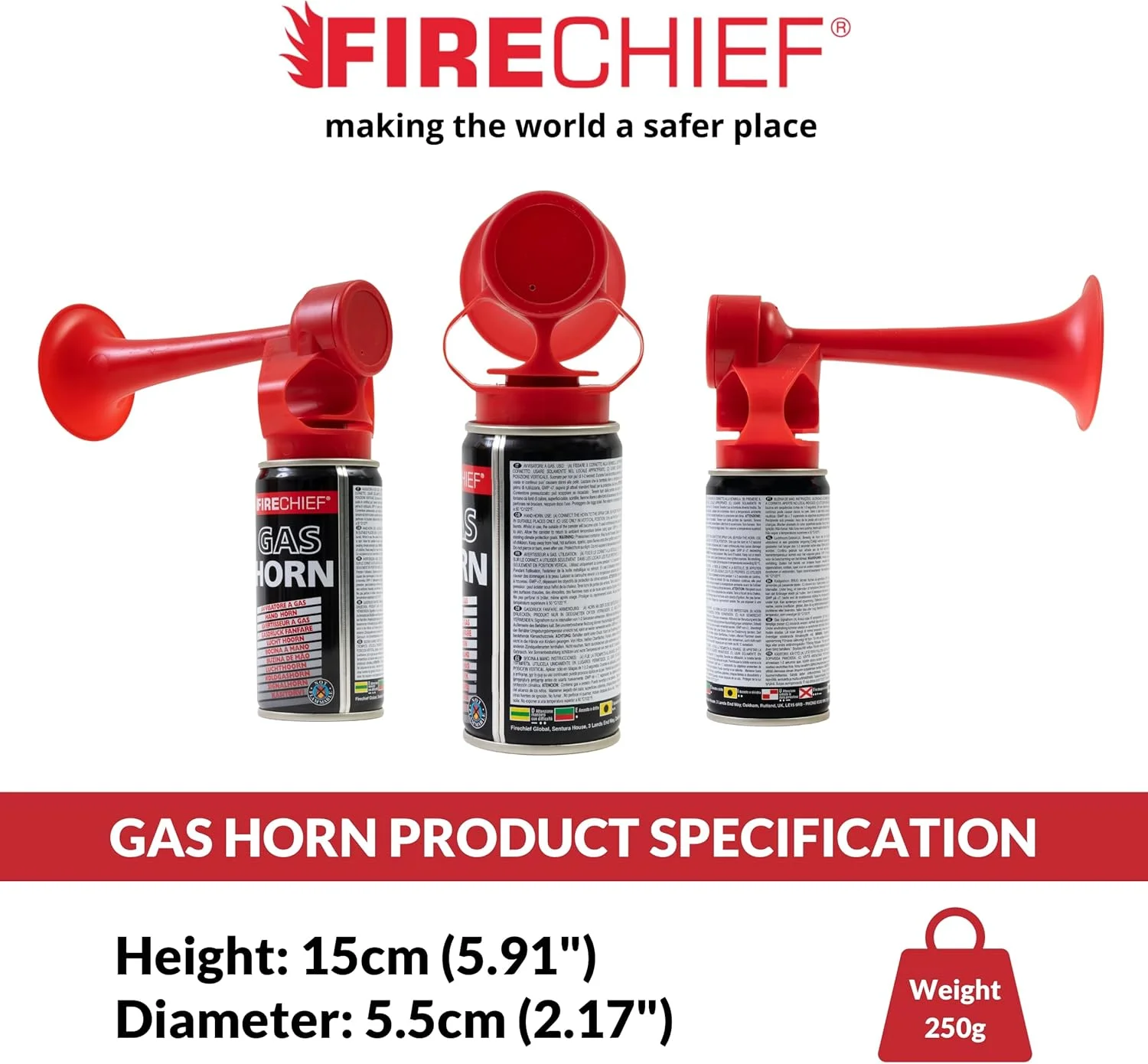 بوق بادی Firechief برای اعلام هشدار - بوق اضطراری پر سر و صدا برای آلارم آتش سوزی در محل کار یا اداره - قوطی 100 گرمی غیر قابل اشتعال - بوق رویداد، روز ورزشی و موارد دیگر -