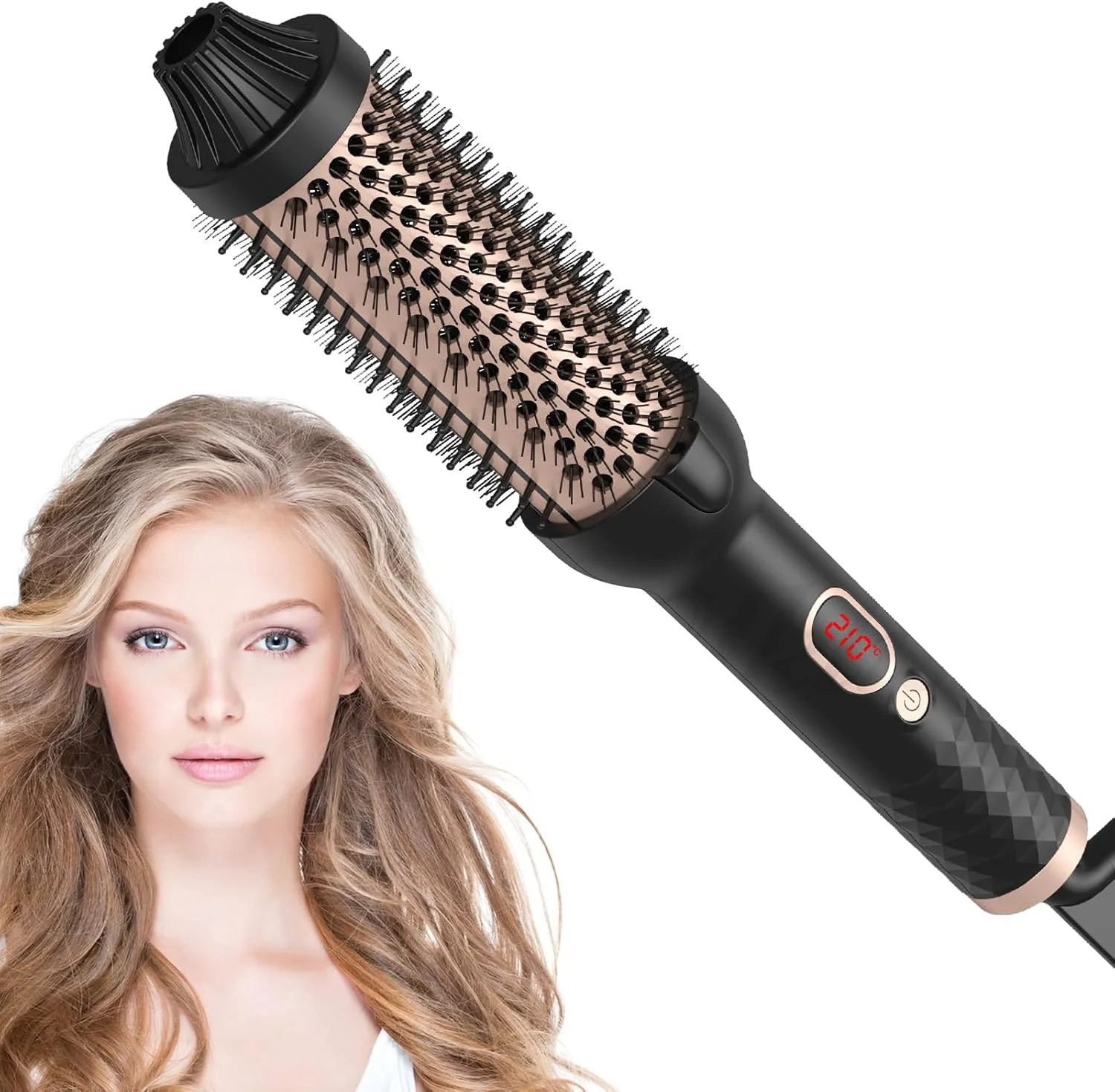 برس حرارتی DAYONG، شانه فر کننده 1.5 اینچی، اتو موی حرارتی برای صاف کردن مو، برس گرد حرارتی ضد سوزش برای موهای بلند و کوتاه، گرم شدن سریع 30 ثانیه ای با 10 تنظیم دما.