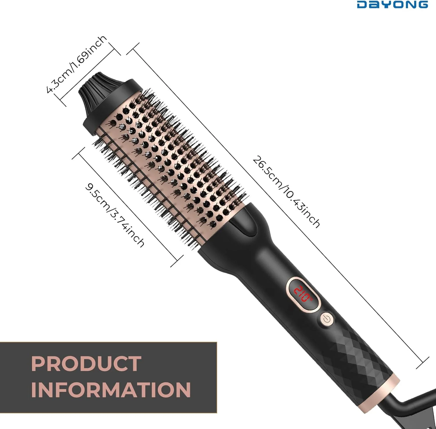 برس حرارتی DAYONG، شانه فر کننده 1.5 اینچی، اتو موی حرارتی برای صاف کردن مو، برس گرد حرارتی ضد سوزش برای موهای بلند و کوتاه، گرم شدن سریع 30 ثانیه ای با 10 تنظیم دما.