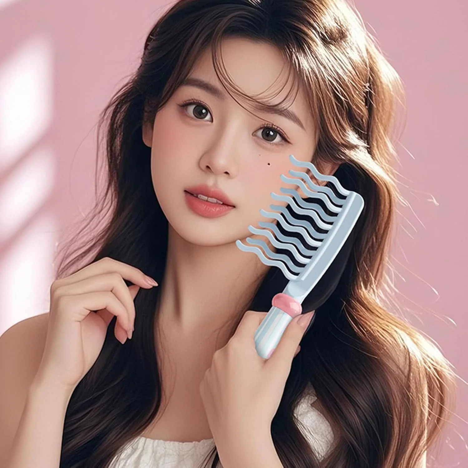 شانه فر کننده مو، شانه دندانه پهن - ابزارهای حالت دهنده مو بزرگ آنتی استاتیک با دسته، برس ابزار ماساژ پوست سر برای حجم دهی موهای فر بلند خشک و مرطوب