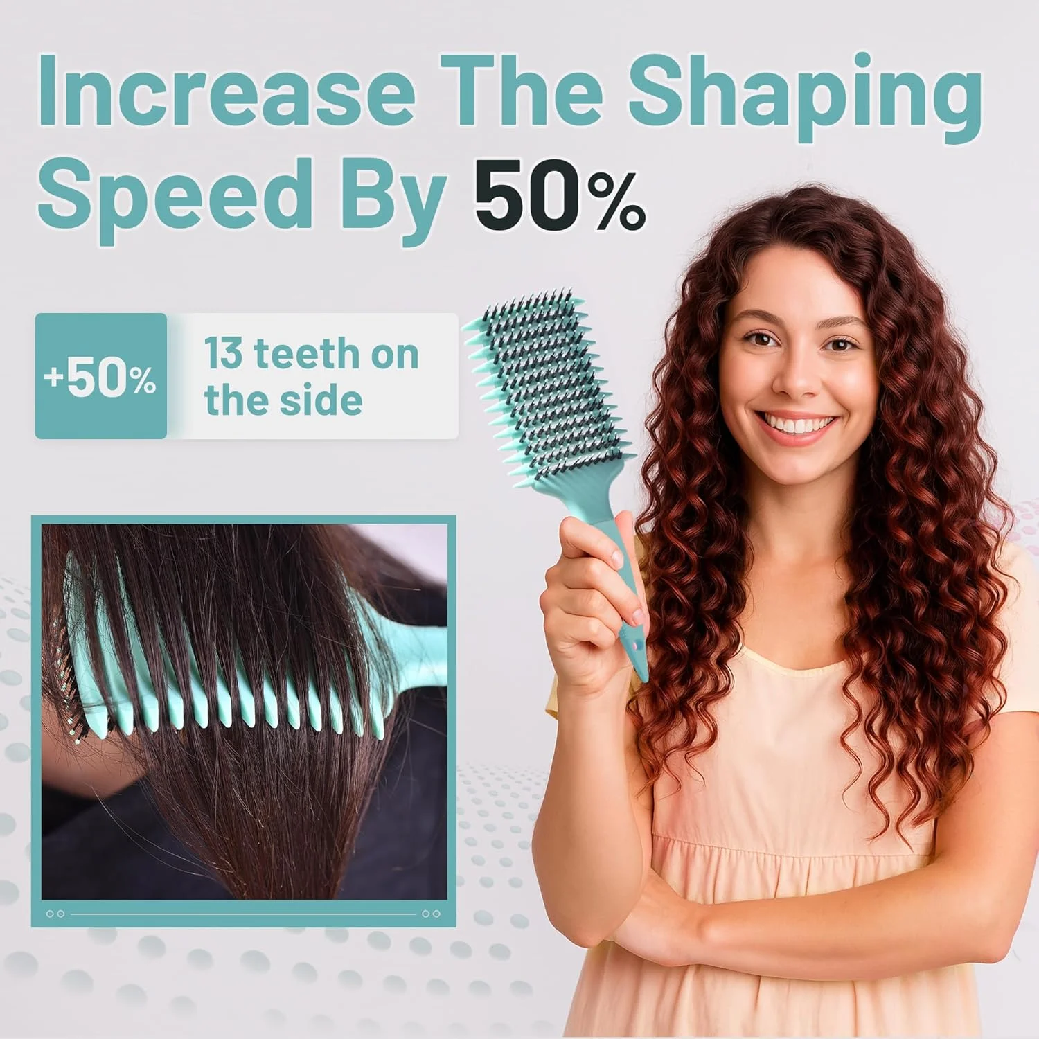 برس مو فر، برس فر کننده الاستیک راحت، برس حالت دهنده فر، برس حالت دهنده فر، برس مو برای باز کردن گره مو برای زنان (سبز)