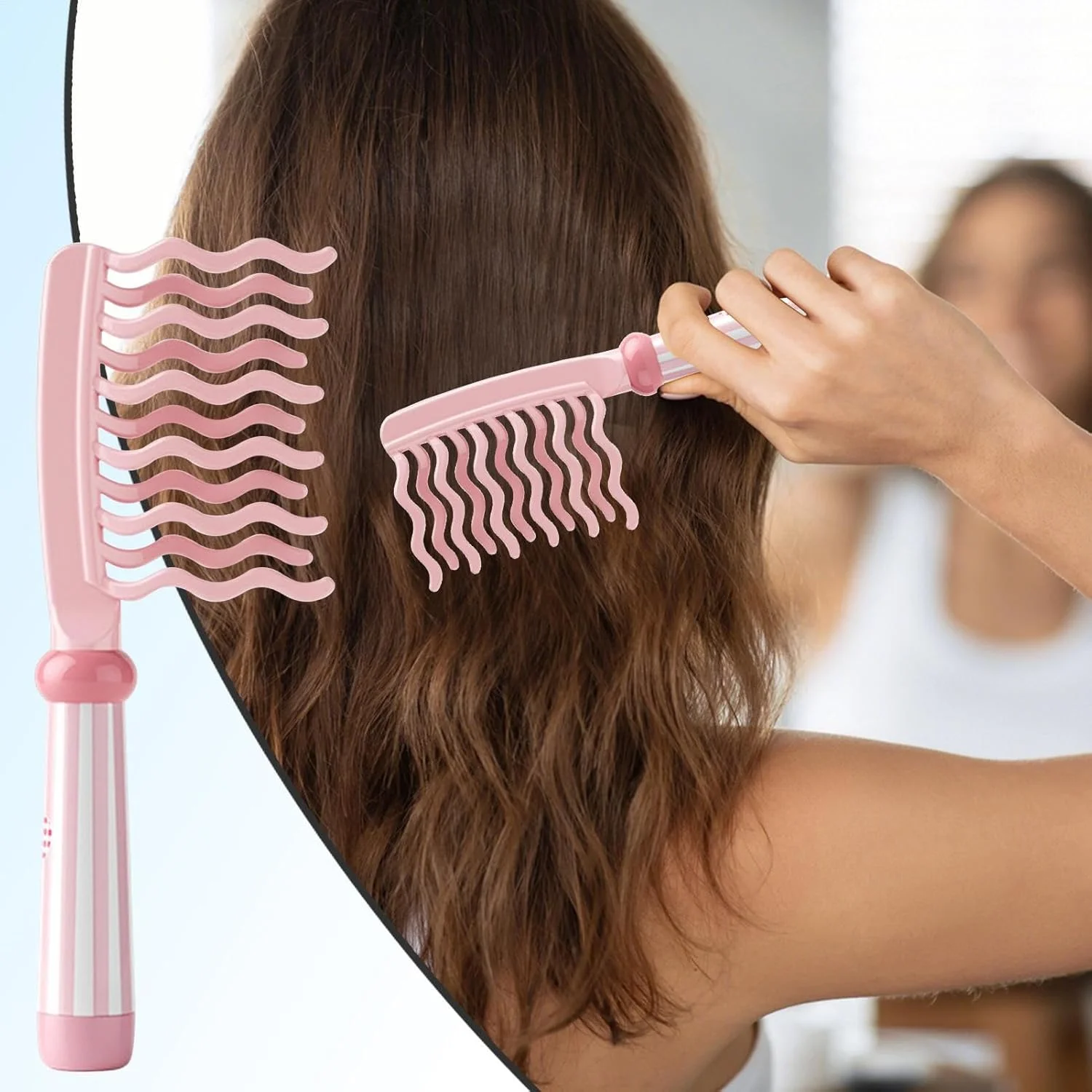 شانه فر کننده مو | شانه دندانه پهن برس فر کننده - برس موج دو ردیفه ضد الکتریسیته ساکن ابزار ماساژ پوست سر، ابزار حالت دهی مو برای زنان دختران موهای بلند ضخیم مرطوب و خشک