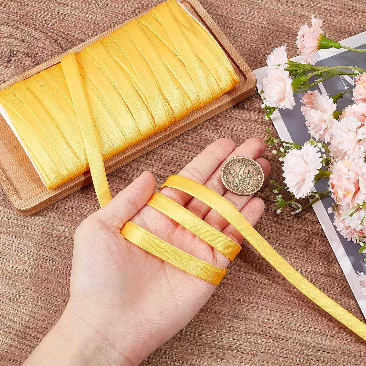 نوار اریب ساتن NICENEEDED، 9 متر نوار مغزی ساتن تاشو دوبل، تزئینات ساتن پارچه پلی استر برای تزئینات چیونگسام و لبه دوزی لباس نوار اریب ساتن NICENEEDED، 9 متر نوار مغزی ساتن تاشو دوبل، تزئینات ساتن پارچه پلی استر برای تزئینات چیونگسام و لبه دوزی لباس