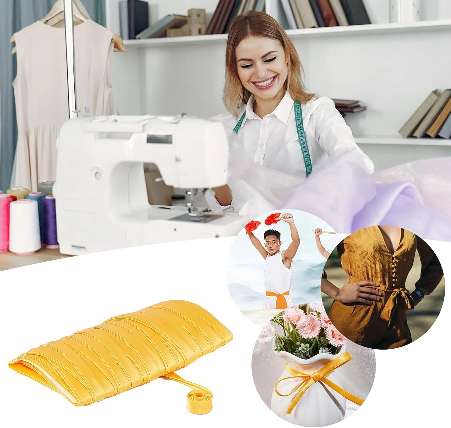 نوار اریب ساتن NICENEEDED، 9 متر نوار مغزی ساتن تاشو دوبل، تزئینات ساتن پارچه پلی استر برای تزئینات چیونگسام و لبه دوزی لباس نوار اریب ساتن NICENEEDED، 9 متر نوار مغزی ساتن تاشو دوبل، تزئینات ساتن پارچه پلی استر برای تزئینات چیونگسام و لبه دوزی لباس