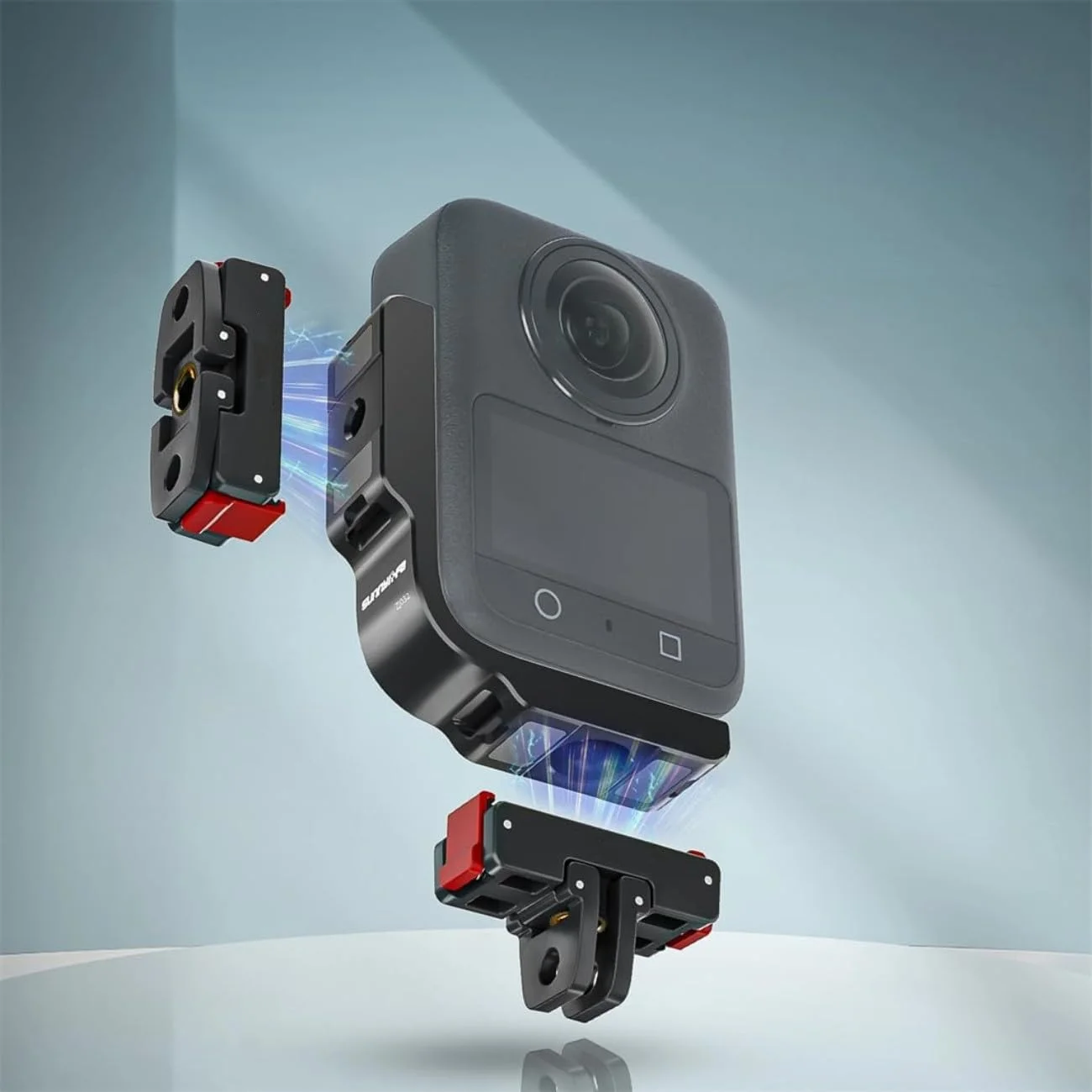 براکت نصب افقی SKEIDO L برای DJI Osmo 360، براکت مغناطیسی دوربین، آلیاژ آلومینیوم، پایه نگهدارنده عرضی 90 درجه با سوراخ پیچ 1/4 اینچی و آداپتور رابط تاشو دو شاخه