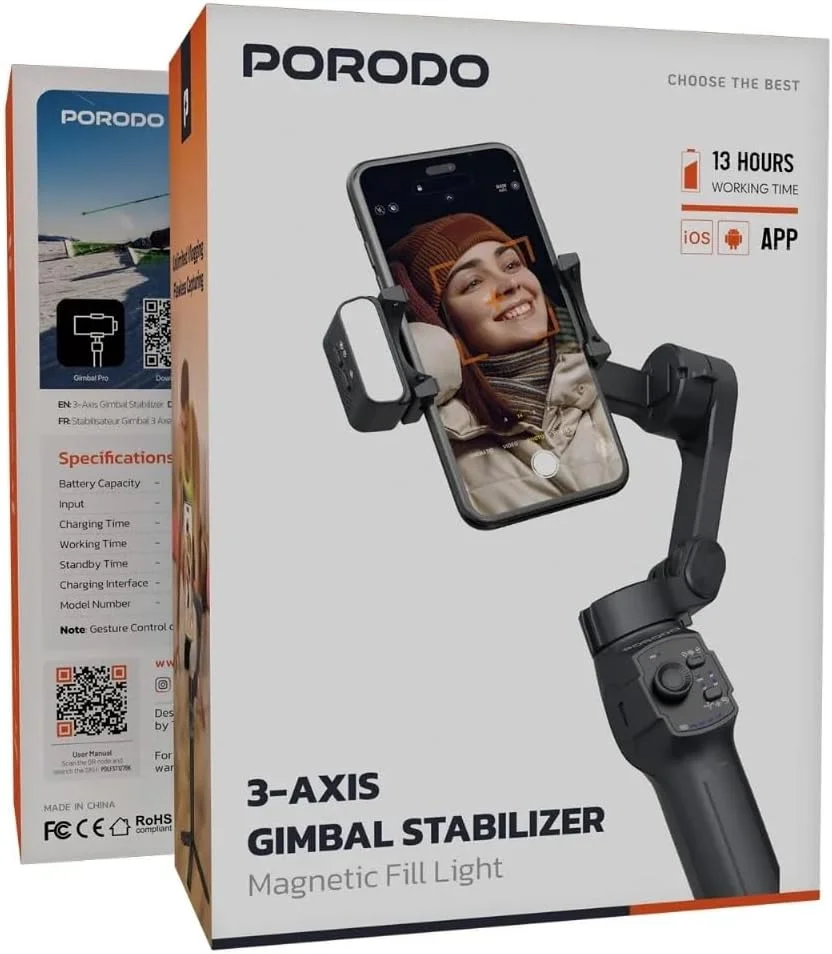 گیمبال 3 محوره Porodo با چراغ LED - مشکی گیمبال 3 محوره Porodo با چراغ LED - مشکی