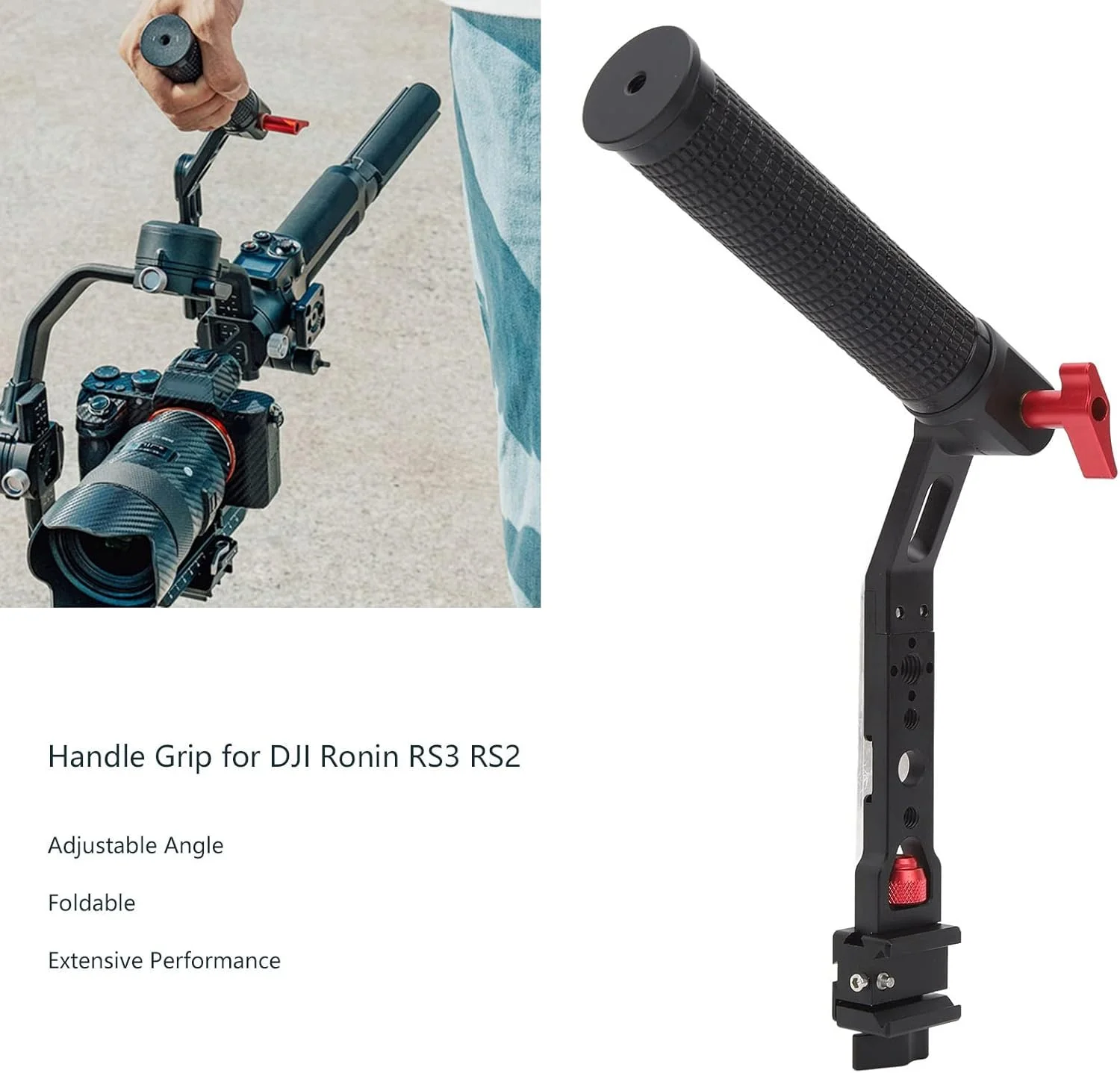 Bewinner Handle Grip Handgrip Compatible for Ronin RS2 RSC2 RS3, Foldable Adjustable Aluminum Alloy Gimbal Handle Grip Mount for Ronin RS2 RSC2 RS3 Gimbal Stabilizer