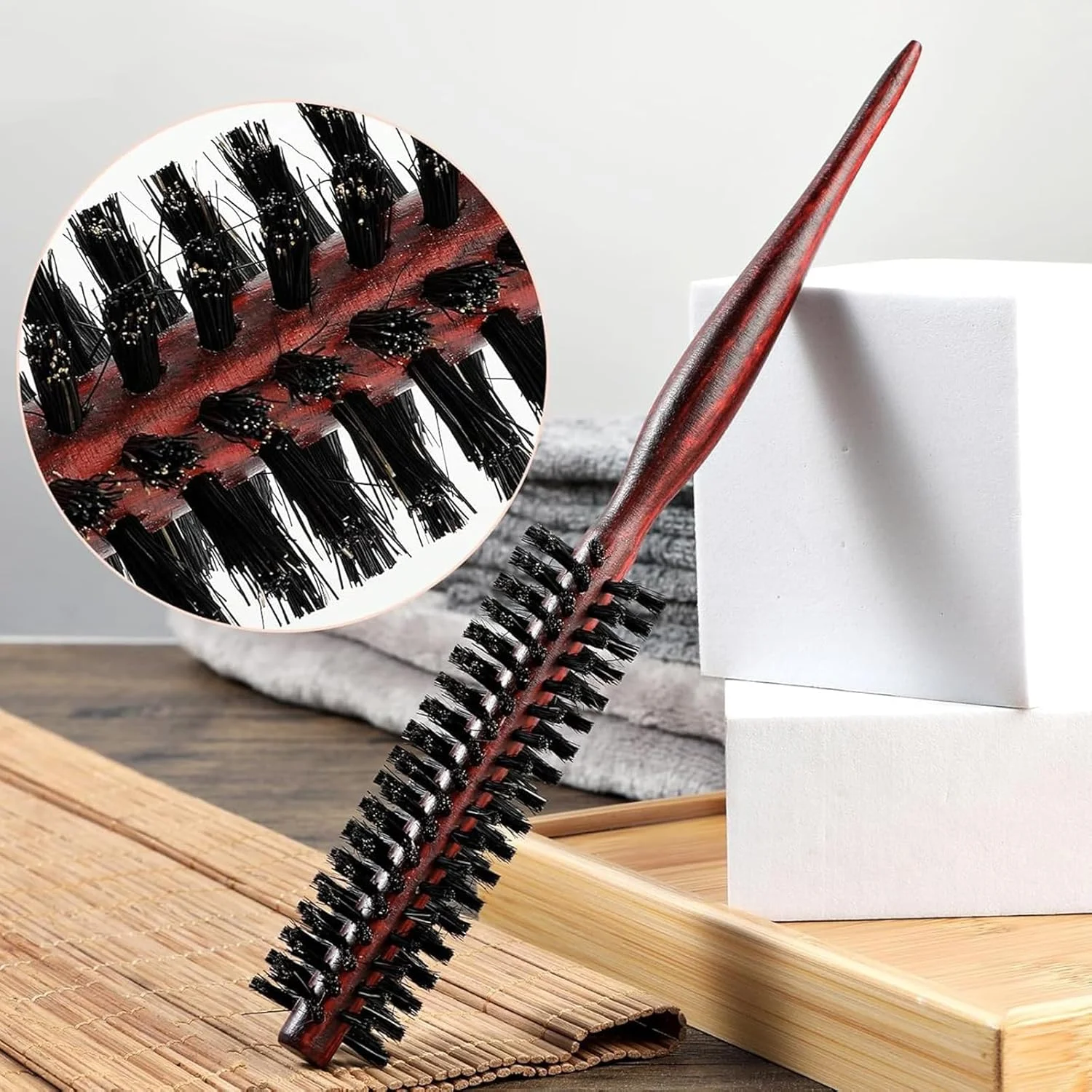 مجموعه دو عددی برس مو چوبی CyanCloud، برس گرد و شانه پوش دهنده، برس مویی برای خشک کردن با سشوار، حالت دادن به موهای فر و مراقبت از ریش، موهای نرم و طبیعی برای موهای کوتاه/نازک، مناسب برای خانم ها و آقایان