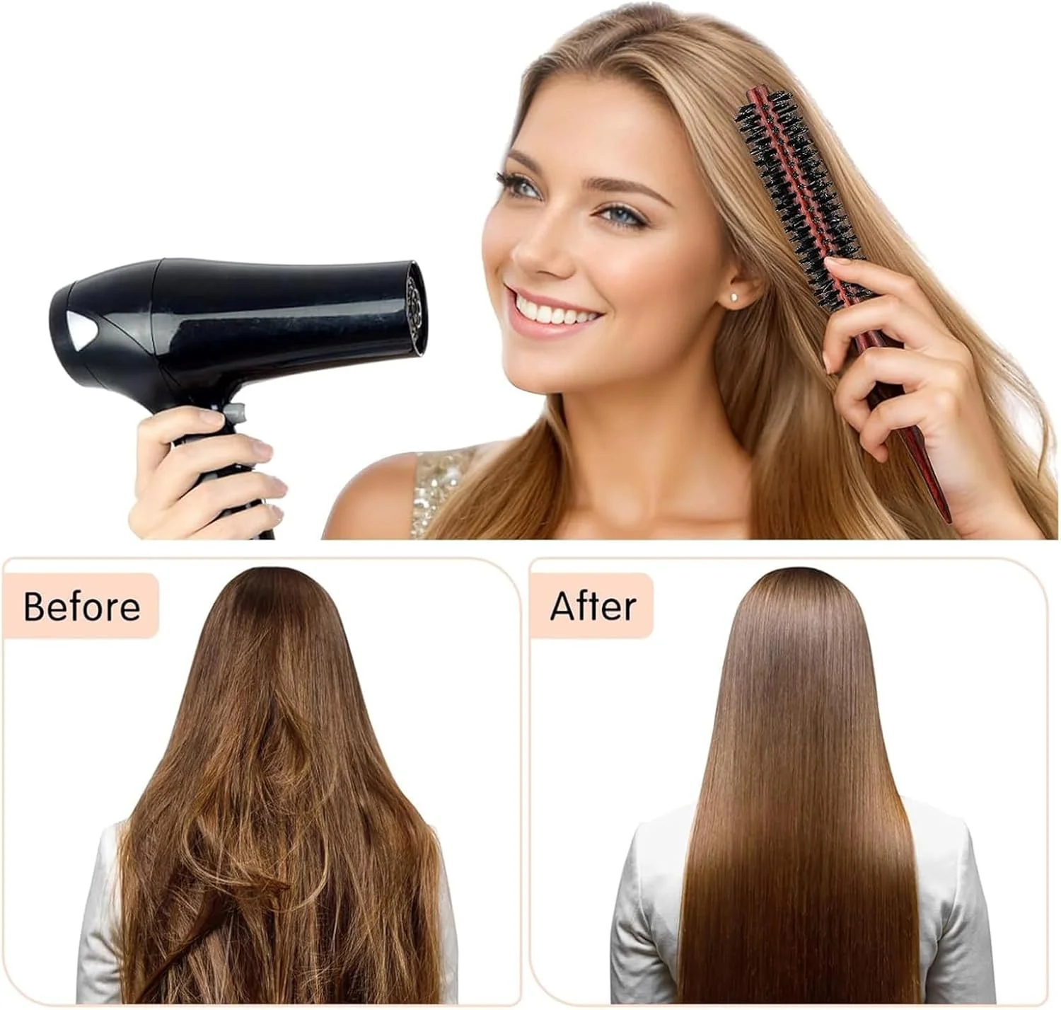 مجموعه دو عددی برس مو چوبی CyanCloud، برس گرد و شانه پوش دهنده، برس مویی برای خشک کردن با سشوار، حالت دادن به موهای فر و مراقبت از ریش، موهای نرم و طبیعی برای موهای کوتاه/نازک، مناسب برای خانم ها و آقایان