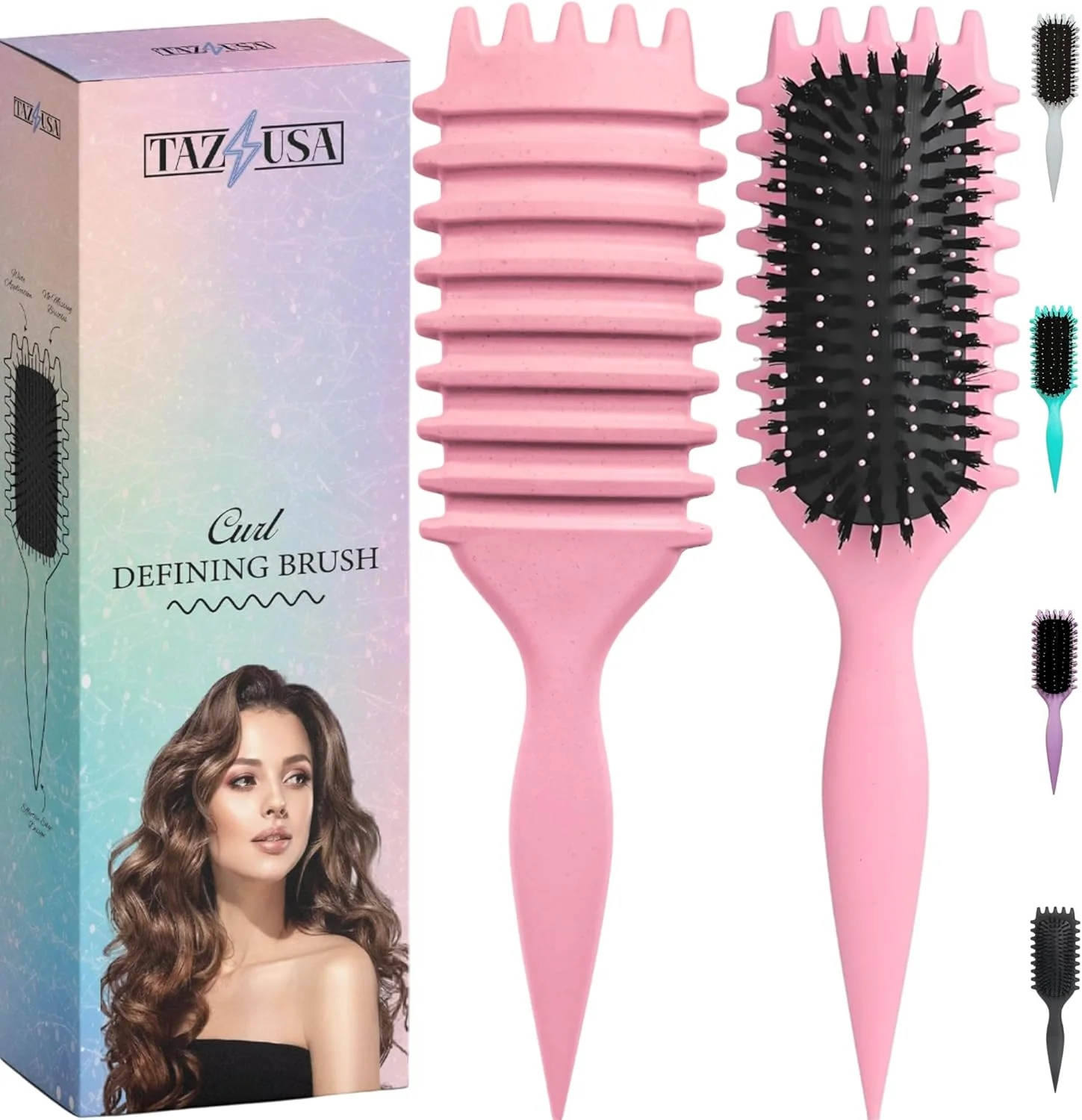 برس حالت دهنده فر، برس موی فر جدید و با کیفیت، برس موی فر برای موهای خیس برای حالت دادن و مشخص کردن فرها برای زنان و مردان، برس های حالت دهنده برای موهای فر (صورتی)