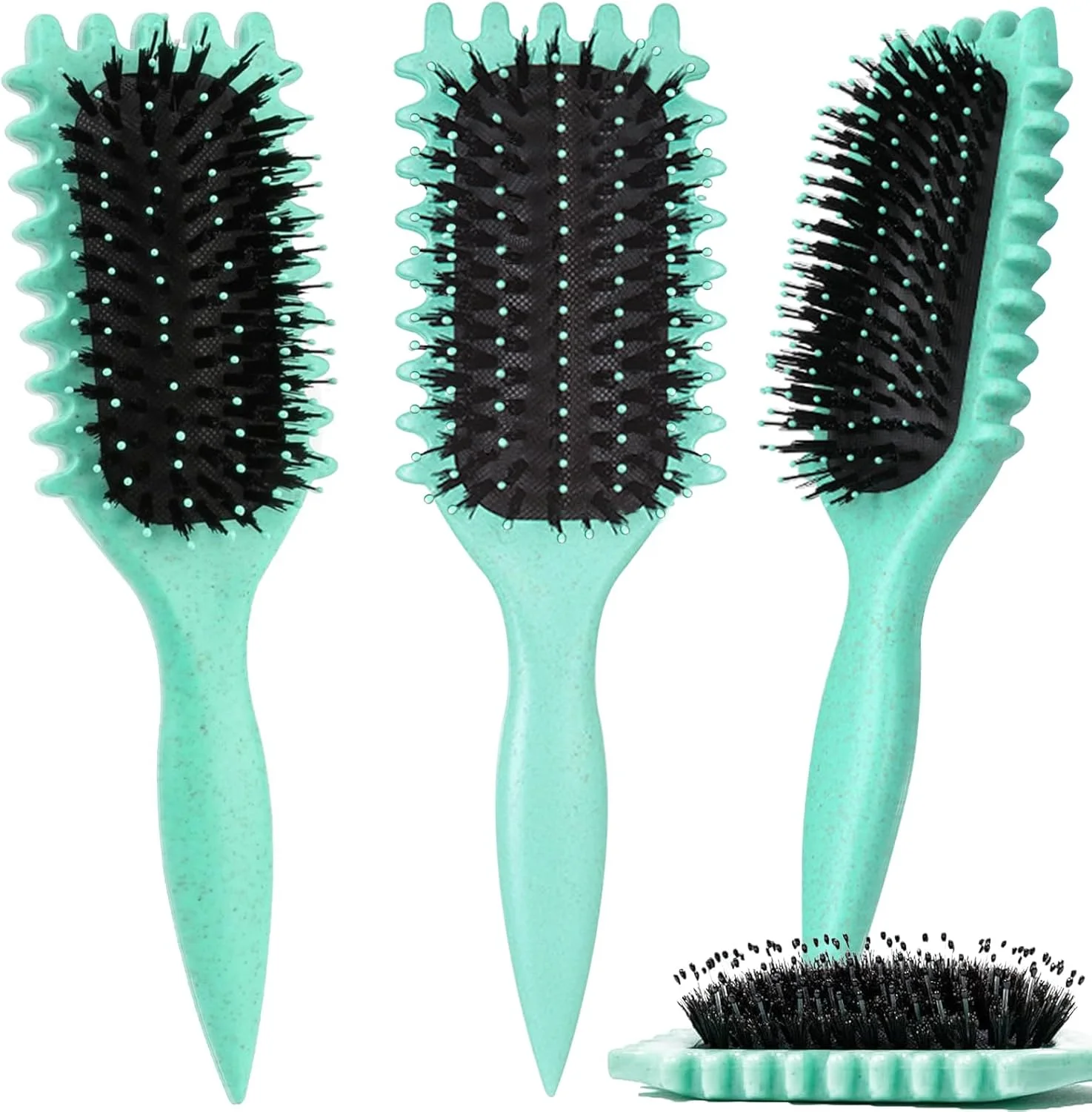 برس حالت دهنده فر، سبز - برس مو برای شانه کردن و حالت دادن به فرهای مردانه و زنانه برای کاهش کشیدگی، مستطیلی، انعطاف پذیر، تقویت کننده فر، унисекс، 1 عدد