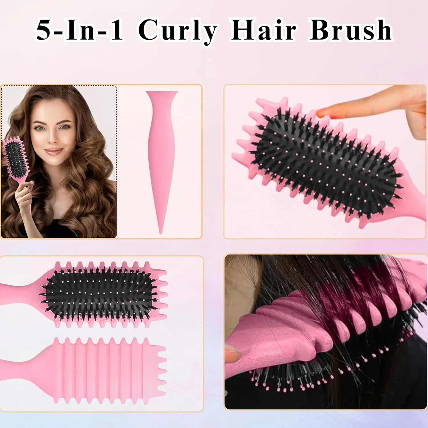 برس حالت دهنده فر، برس موی فر جدید و با کیفیت، برس موی فر برای موهای خیس برای حالت دادن و مشخص کردن فرها برای زنان و مردان، برس های حالت دهنده برای موهای فر (صورتی)