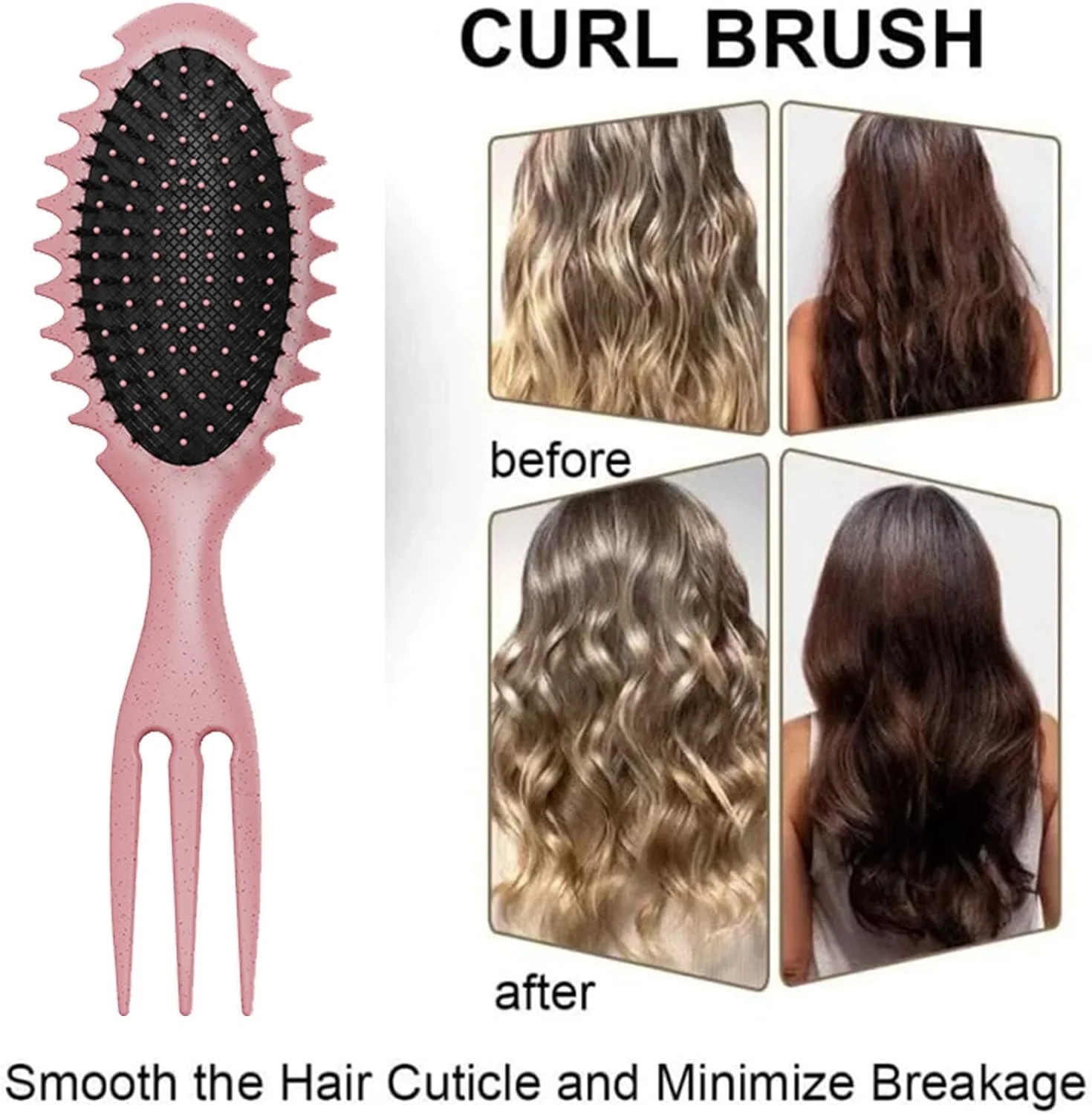 برس حالت دهنده فر مو، برس حالت دهنده موی فر 3 در 1، کاهش کشیدگی و جدا شدن فر، برس حالت دهنده فر مو، حالت دهی و مشخص کردن فرها برای زنان، هدیه برای زنان، صورتی