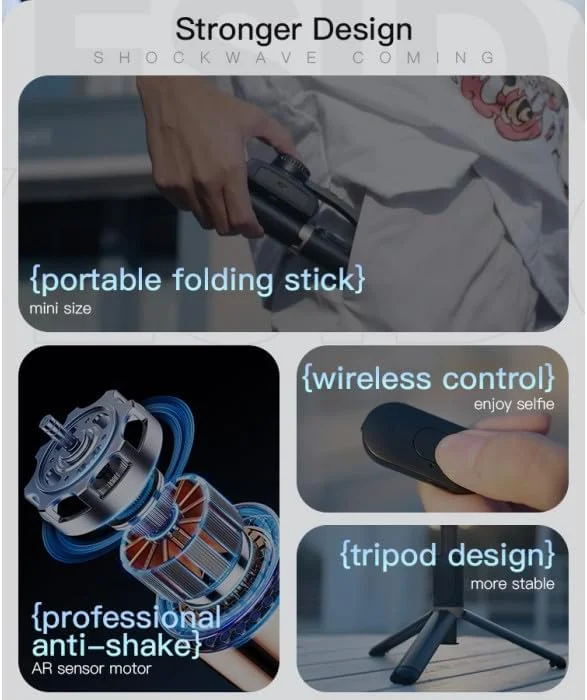 مونوپاد سلفی بلوتوثی Yesido SF14 | سه پایه زوم گیمبال دستی تاشو تثبیت کننده مونوپاد سلفی.