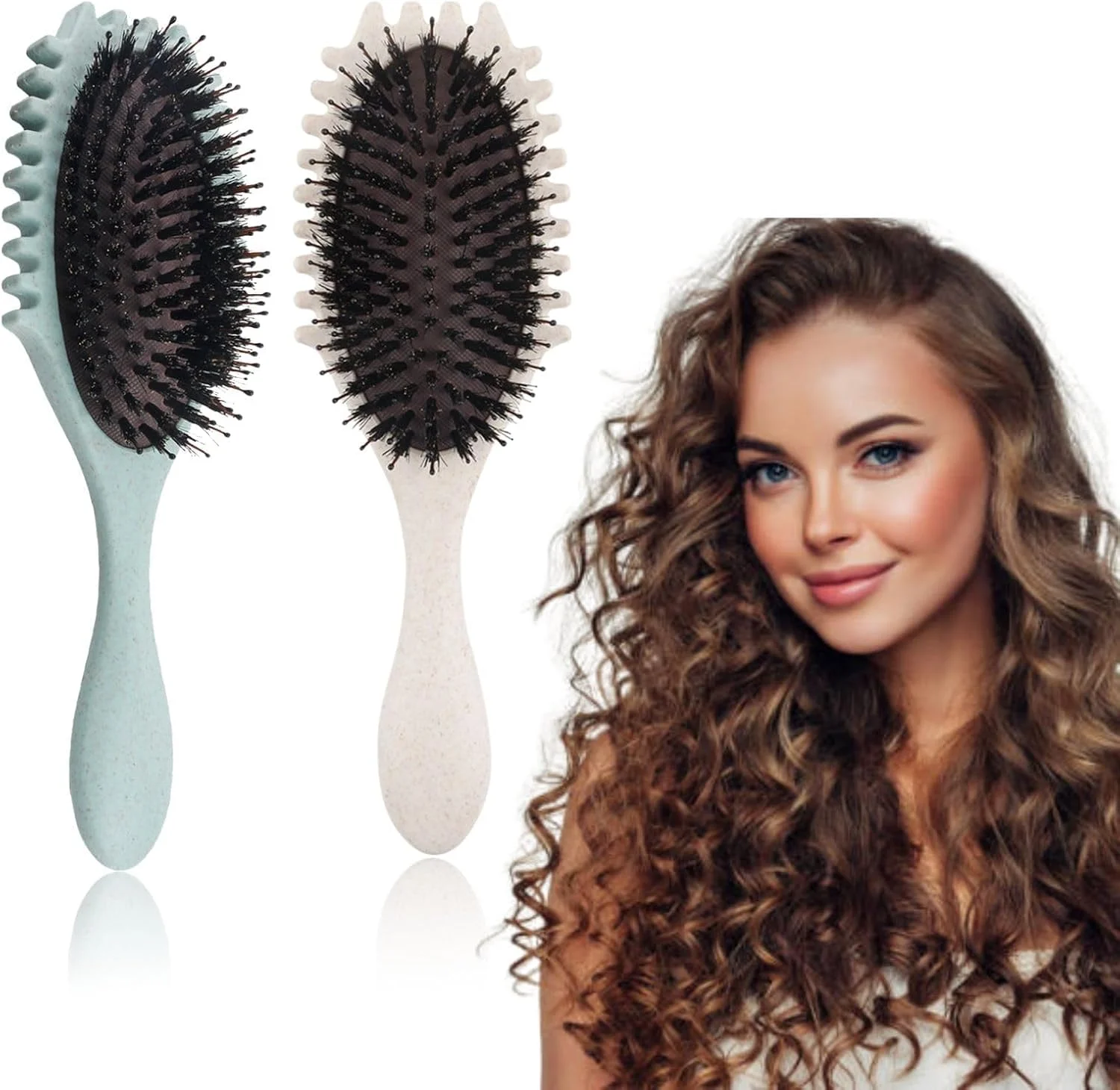 ست برس حالت دهنده فر، 2 عدد برس موی فر ارتجاعی برای کاهش کشیدگی مو و جداسازی فر، باز کردن گره، حالت دادن، مشخص کردن فرها برای زنان، ایده آل برای موهای خیس، خشک، کودکان، زنان، مردان، آبی، بژ