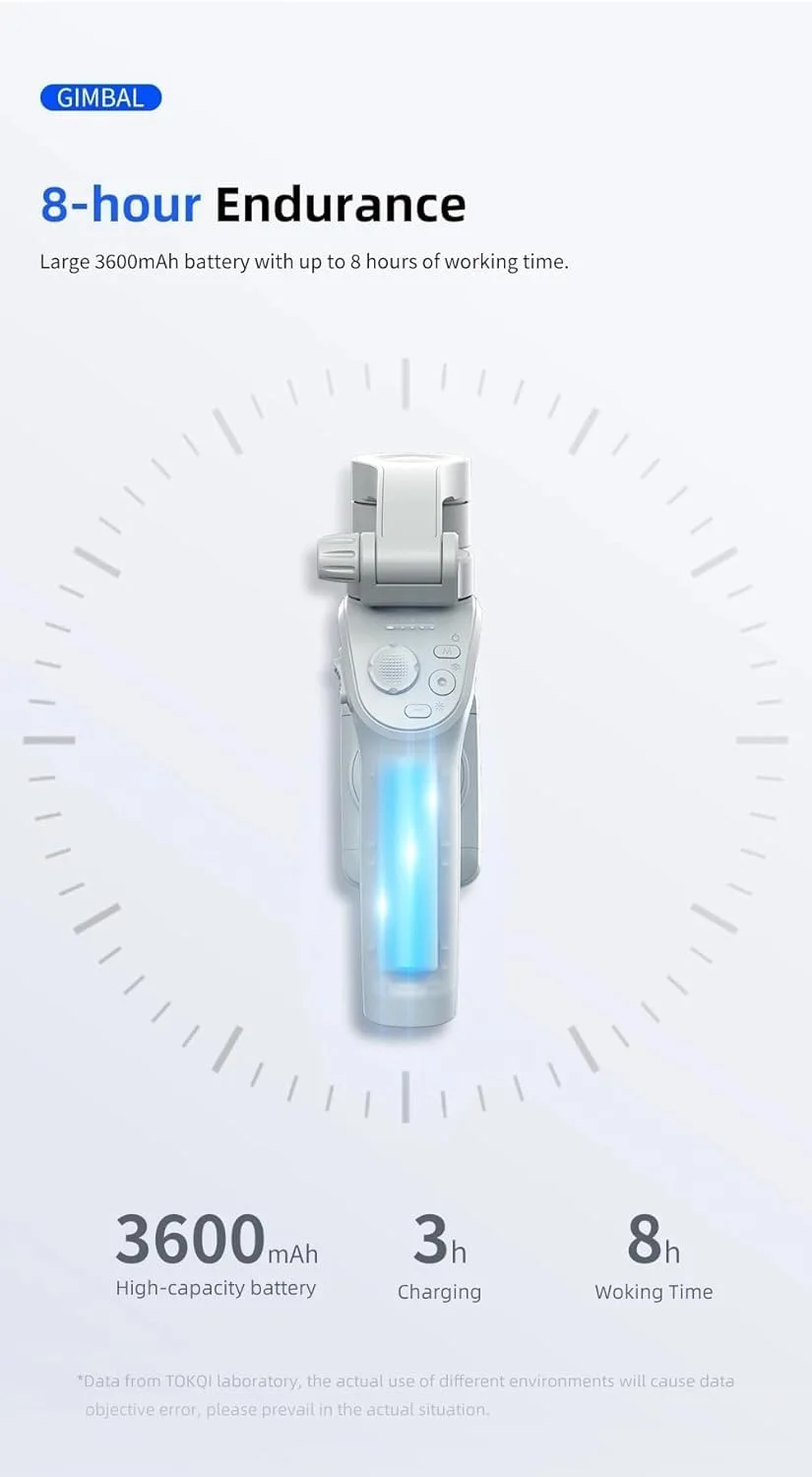 لرزشگیر موبایل دستی 3 محوره REBENUO TOKQI M01، استابلایزر فیلمبرداری ضد لرزش برای تلفن های هوشمند، ولاگ، تیک تاک و یوتیوب