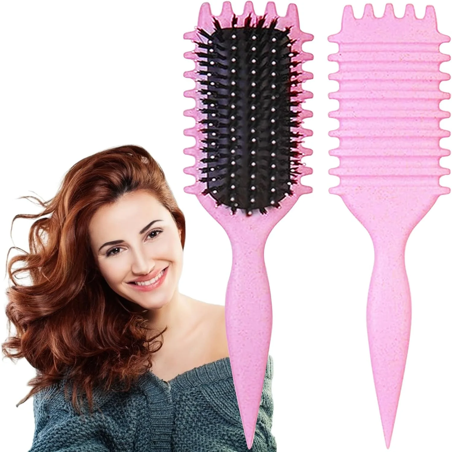 برس حالت دهنده فر، 1 عدد برس موی فر، برس برای موهای فر، برای شانه کردن و حالت دادن به فرهای مردانه و زنانه برای کاهش کشیدگی (صورتی)