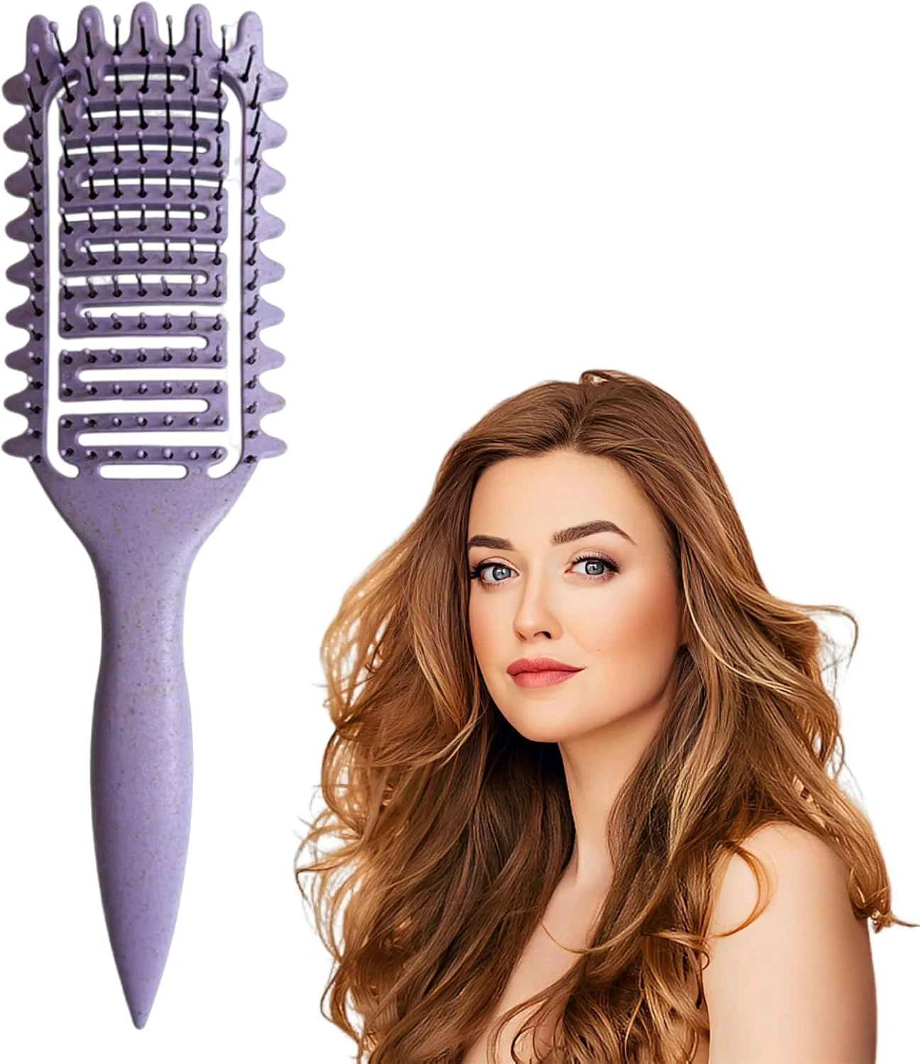 برس حالت دهنده فر، برس مو فرفری با موهای نرم برای موهای فر، برس حالت دهی و مشخص کننده فر، برس مو فرفری مناسب برای انواع مو (بنفش)