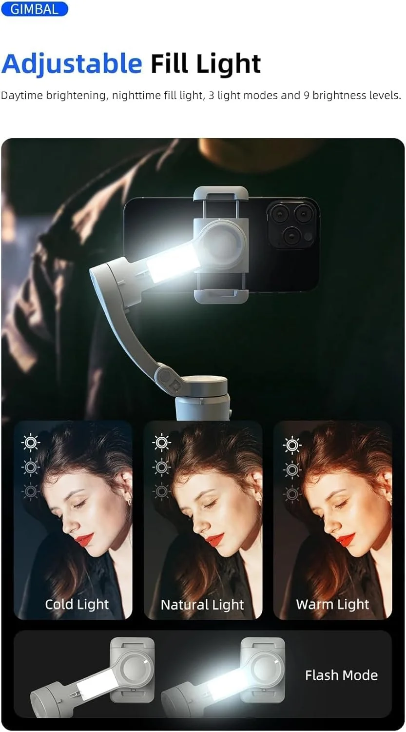 لرزشگیر موبایل دستی 3 محوره REBENUO TOKQI M01، استابلایزر فیلمبرداری ضد لرزش برای تلفن های هوشمند، ولاگ، تیک تاک و یوتیوب