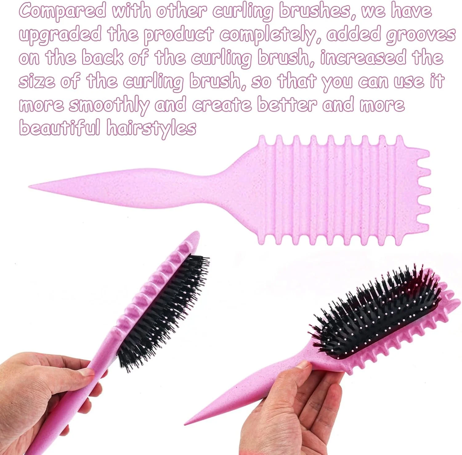 برس حالت دهنده فر، 1 عدد برس موی فر، برس برای موهای فر، برای شانه کردن و حالت دادن به فرهای مردانه و زنانه برای کاهش کشیدگی (صورتی)