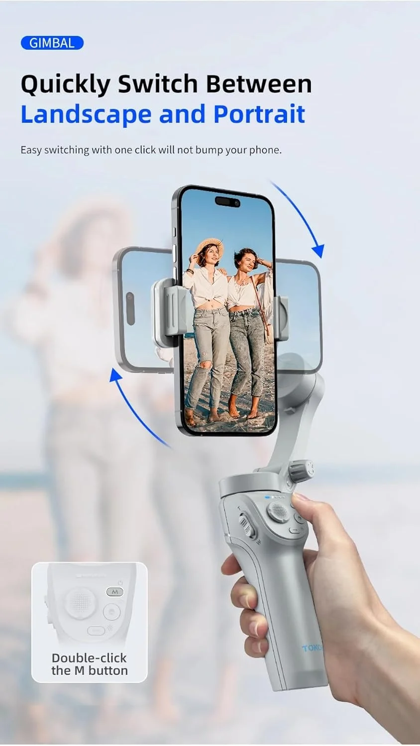 لرزشگیر موبایل سه محوره دستی REBENUO TOKQI M01، استابلایزر فیلمبرداری ضد لرزش برای تلفن های هوشمند، ولاگ، تیک تاک و یوتیوب