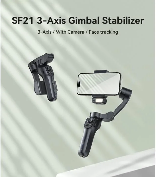 گیمبال تثبیت کننده 3 محوره Yesido SF21 با قابلیت ردیابی چهره و دوربین، باتری قدرتمند داخلی و نور اضافی