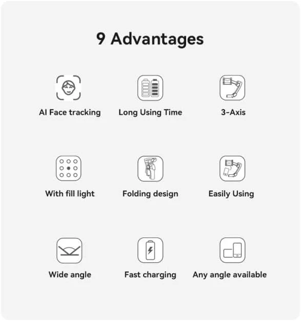 گیمبال تثبیت کننده 3 محوره Yesido SF21 با قابلیت ردیابی چهره و دوربین، باتری قدرتمند داخلی و نور اضافی