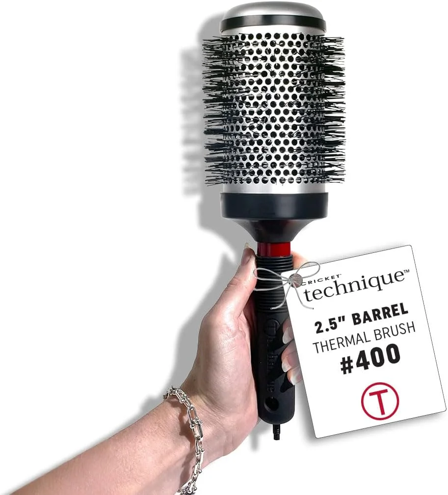 برس حرارتی مو کریکت مدل 400 سایز 2.5 اینچ برای خشک کردن، فر کردن و حالت دادن مو - بدنه نگهدارنده حرارت با موهای تورمالین ضد الکتریسیته ساکن، برس حرارتی گرد، ایده آل برای انواع مو