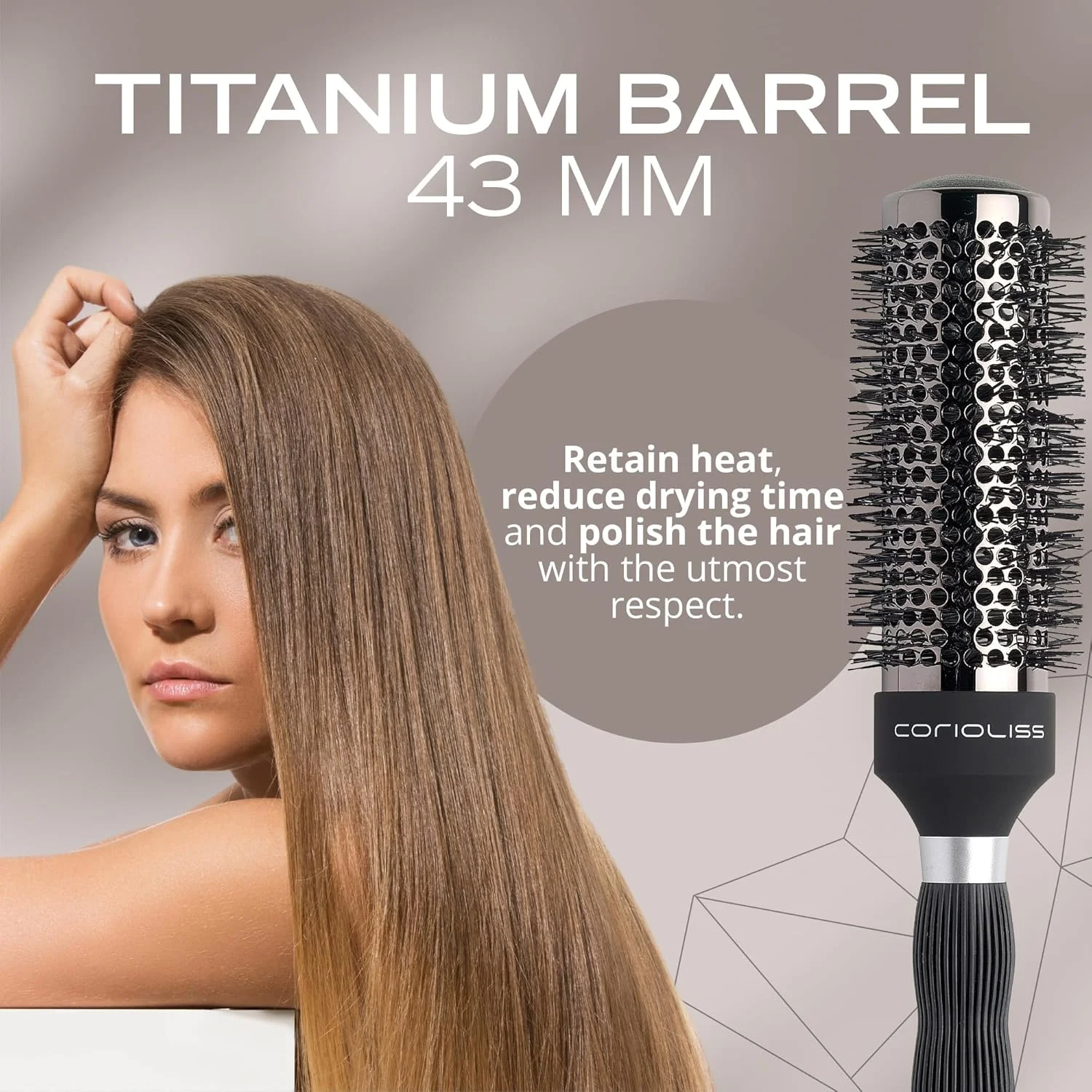 CORIOLISS | برس مو زنانه | برس موی یونی گرد تیتانیومی حرفه ای | ایده آل برای حالت دادن به انواع مو 43 میلی متر