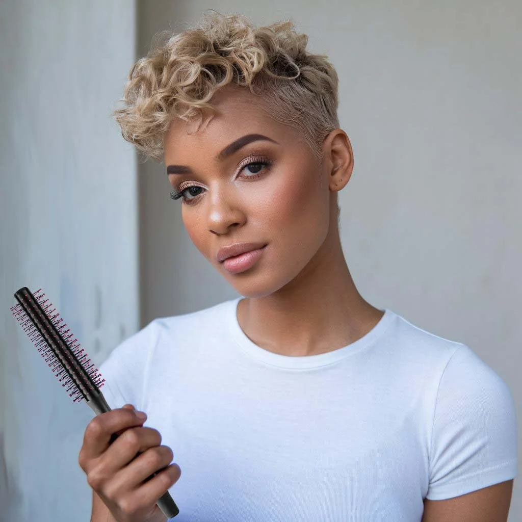 برس مو گرد 8 ردیفه کریکت پروفشنال، ضد الکتریسیته ساکن، مناسب انواع مو، مشکی، بزرگسالان، زنانه و مردانه