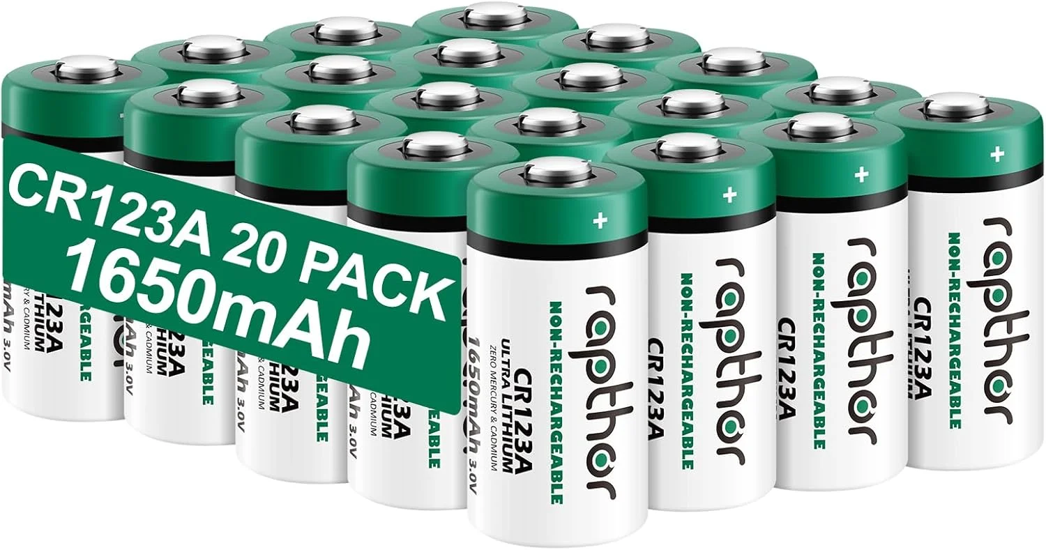 بسته 20 عددی باتری لیتیومی 3 ولت Rapthor CR123A با توان بالا 1650mAh مدل CR123 CR17345 مناسب چراغ قوه، میکروفون، اسباب بازی، سیستم اعلام حریق و دتکتور دود - باتری های غیر قابل شارژ 123A مخصوص عکس بسته 20 عددی باتری لیتیومی 3 ولت Rapthor CR123A با توان بالا 1650mAh مدل CR123 CR17345 مناسب چراغ قوه، میکروفون، اسباب بازی، سیستم اعلام حریق و دتکتور دود - باتری های غیر قابل شارژ 123A مخصوص عکس