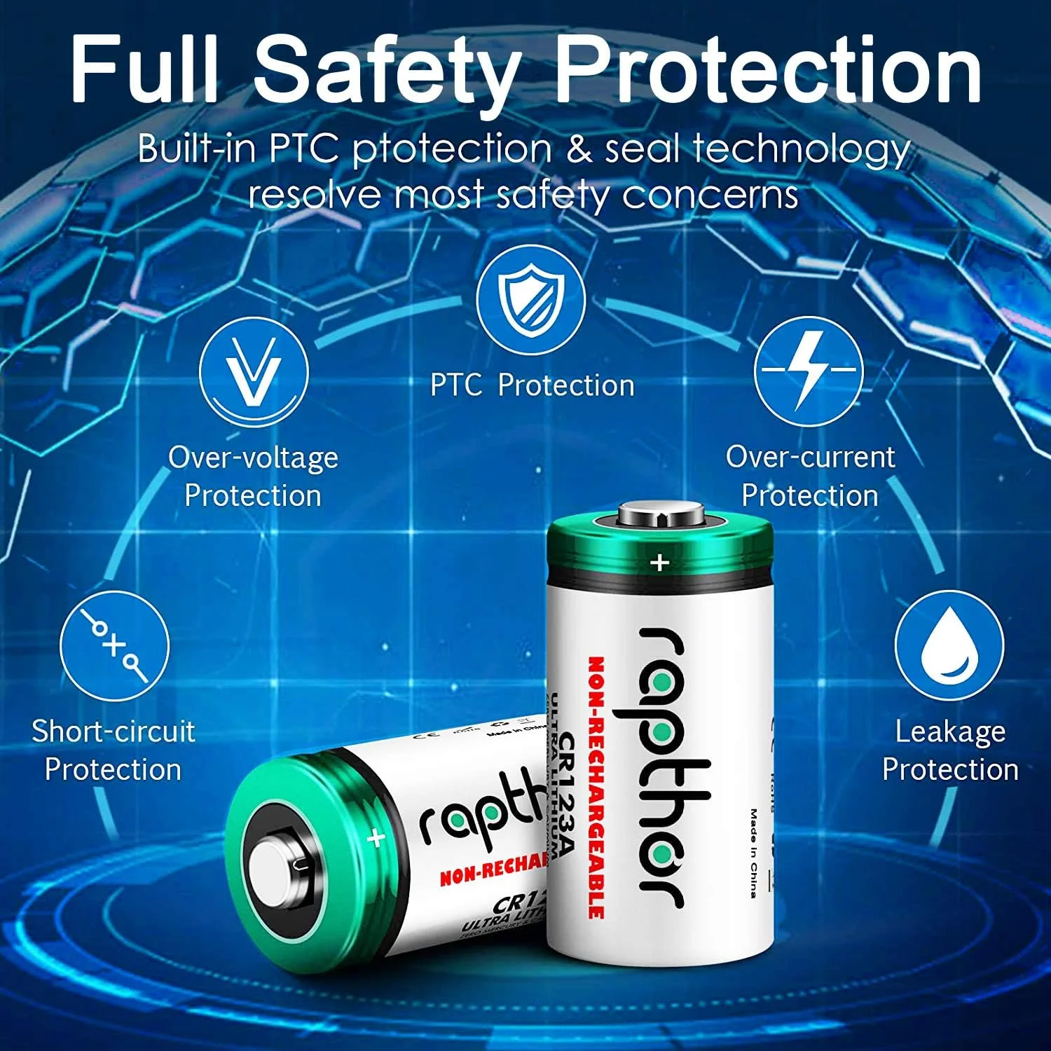 بسته 20 عددی باتری لیتیومی 3 ولت Rapthor CR123A با توان بالا 1650mAh مدل CR123 CR17345 مناسب چراغ قوه، میکروفون، اسباب بازی، سیستم اعلام حریق و دتکتور دود - باتری های غیر قابل شارژ 123A مخصوص عکس بسته 20 عددی باتری لیتیومی 3 ولت Rapthor CR123A با توان بالا 1650mAh مدل CR123 CR17345 مناسب چراغ قوه، میکروفون، اسباب بازی، سیستم اعلام حریق و دتکتور دود - باتری های غیر قابل شارژ 123A مخصوص عکس