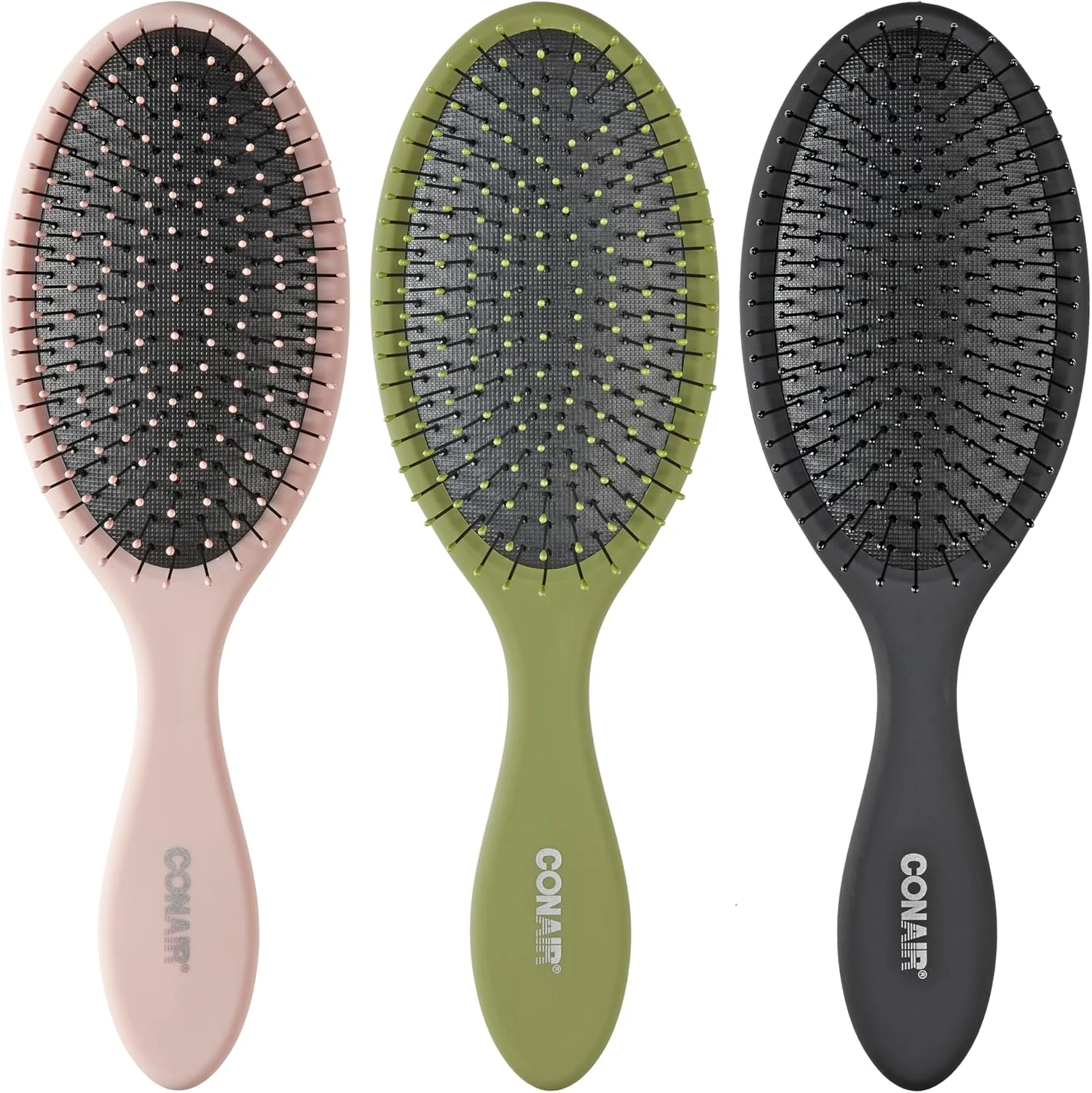 برس موی باز کننده گره Conair، بسته 3 عددی - برای موهای خیس و خشک - برس موی فر - برس مو برای زنان - برس باز کننده گره - برس مو برای زنان - سبز همیشه بهار، صورتی گلگون، مشکی متنوع