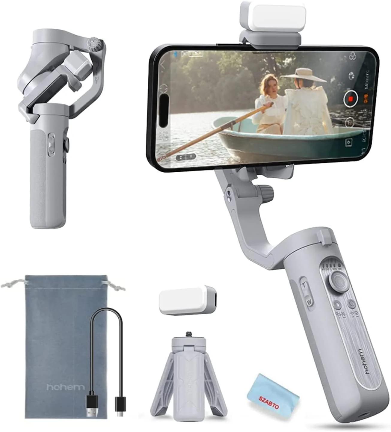 کیت گیمبال تلفن هوشمند KASTWAVE iSteady XE، تثبیت کننده گیمبال تلفن هوشمند 3 محوره دستی با نور پرکننده، تثبیت کننده برای آیفون و اندروید، سبک وزن مناسب برای تولیدکنندگان محتوا، وبلاگ نویسان و پخش زنده
