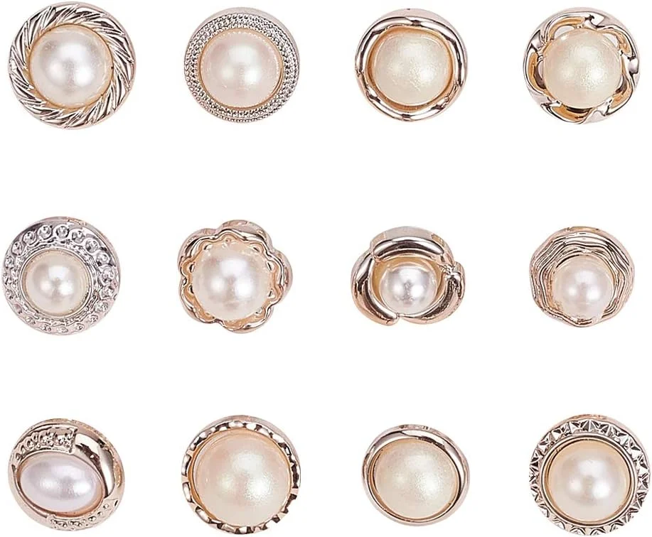 دکمه های مرواریدی مصنوعی NBEADS، یک جعبه 96 عددی، 12 نوع تزئینات پلاستیکی گرد برای دوخت صنایع دستی، لباس، پیراهن، کت و شلوار، پالتو، ژاکت، سفید