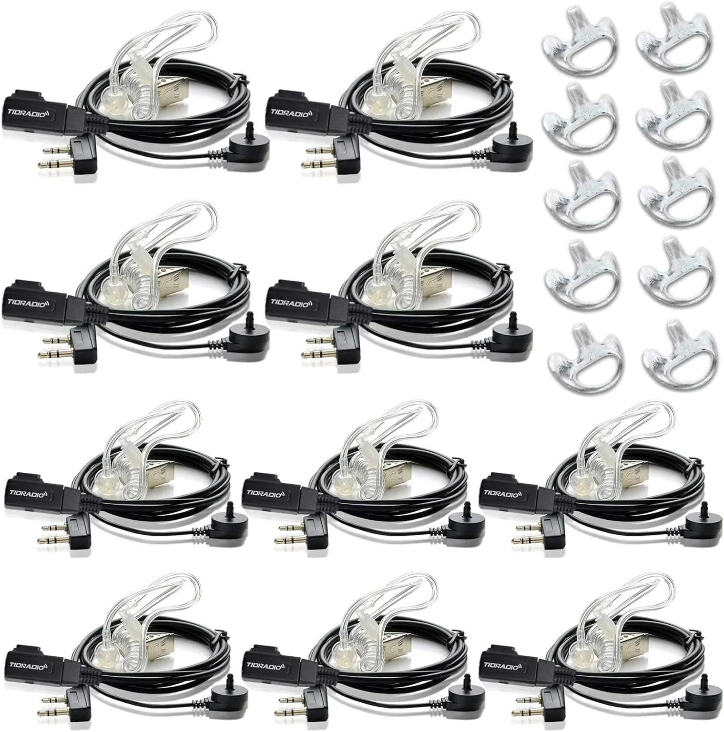 گوشی واکی تاکی TIDRADIO با میکروفون (شامل قالب گوش و سری گوشی) هدست لوله صوتی 2 پین TD-M8s TD-V2 Retevis H-777 RT21 RT22 RT68 Baofeng UV-5R BF-888S رادیو 2 طرفه (بسته 10 عددی)