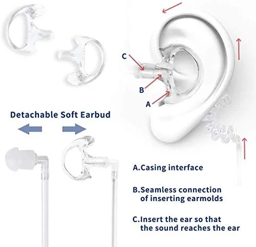 گوشی واکی تاکی TIDRADIO با میکروفون (شامل قالب گوش و سری گوشی) هدست لوله صوتی 2 پین TD-M8s TD-V2 Retevis H-777 RT21 RT22 RT68 Baofeng UV-5R BF-888S رادیو 2 طرفه (بسته 10 عددی)