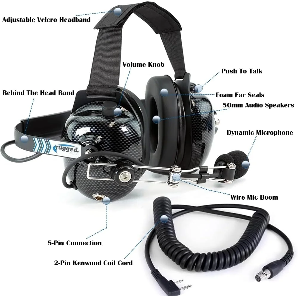 هدست پشت گردنی کاهش نویز رادیوهای Rugged به همراه کابل آداپتور برای رادیوهای دو طرفه مسابقه ای سازگار با Baofeng UV-5R Retevis RT68 RA89 RA79 F8HP 5RM RH5R V3 R1 GMR2 RDH16 و Kenwood