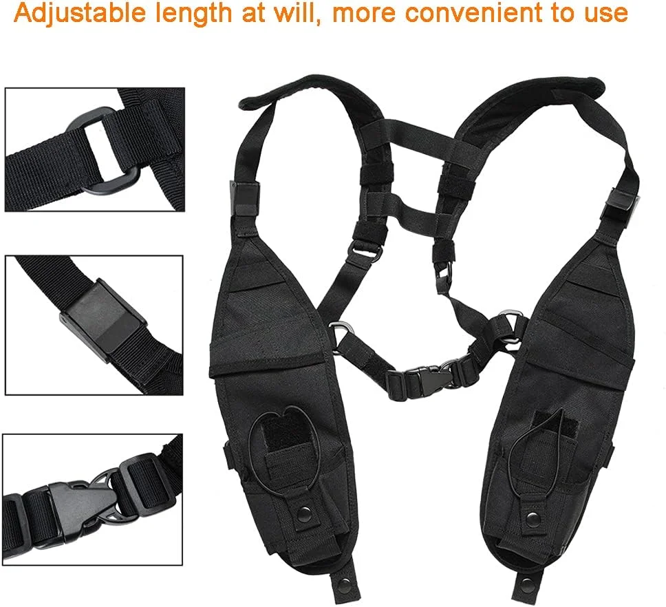 جلیقه نگهدارنده رادیو روی شانه، هولستر سینه ای، جلیقه یونیورسال، کیف نایلونی برای رادیو دو طرفه، لوازم ضروری جستجو و نجات واکی تاکی برای پلیس و آتش نشان