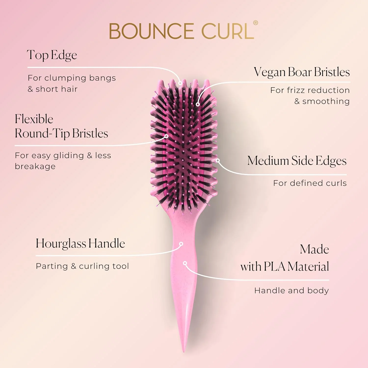 برس حالت دهنده Bounce Curl Define EdgeLift، ابزار 5 در 1 برای فر، موج و حلقه های موی خوش حالت و بدون وز - صورتی برس حالت دهنده Bounce Curl Define EdgeLift، ابزار 5 در 1 برای فر، موج و حلقه های موی خوش حالت و بدون وز - صورتی