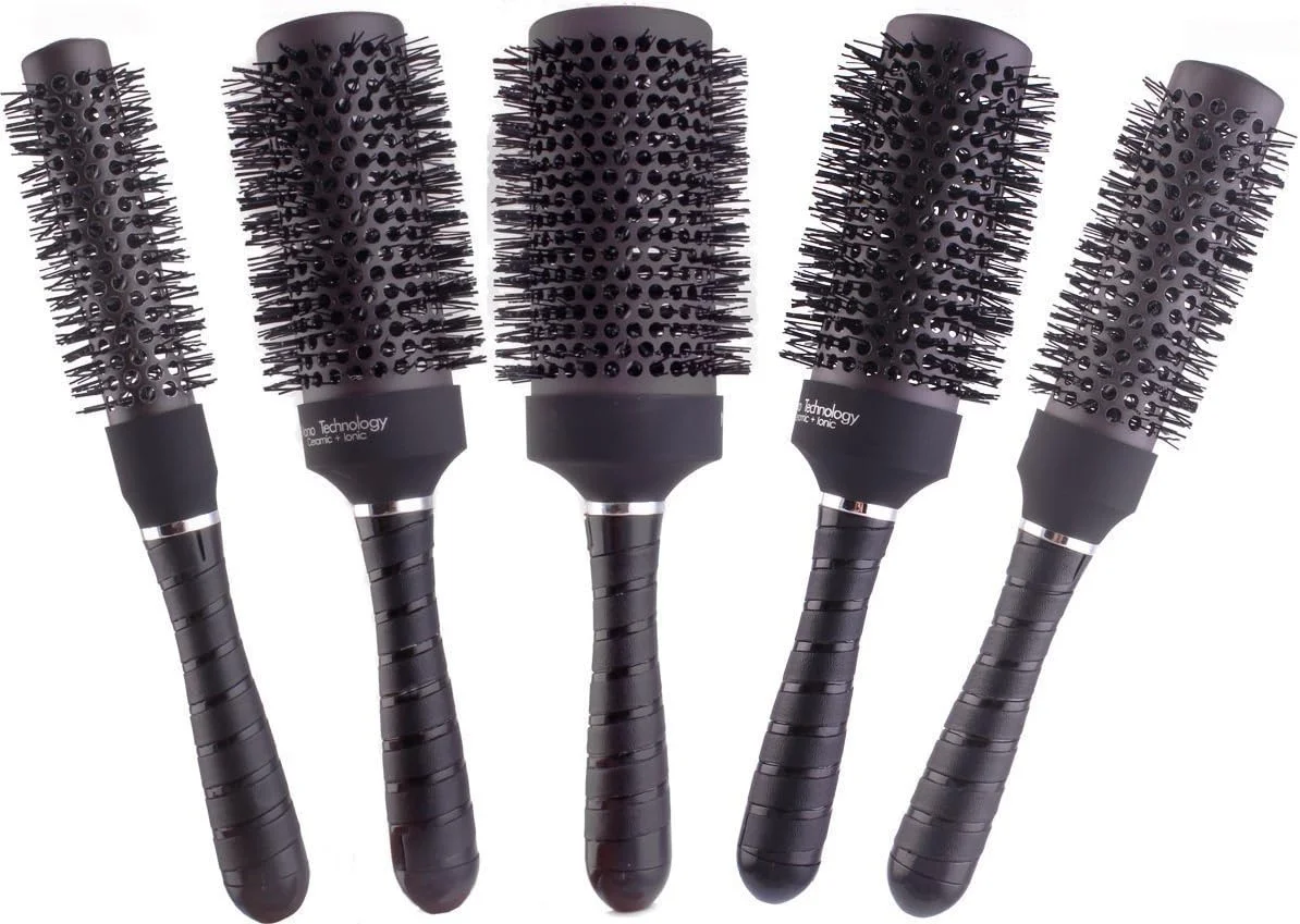 ست برس حرارتی گرد سشوار، برس حالت دهنده و فر کننده موی نانو سرامیکی و یونی حرفه ای، 5 سایز مختلف